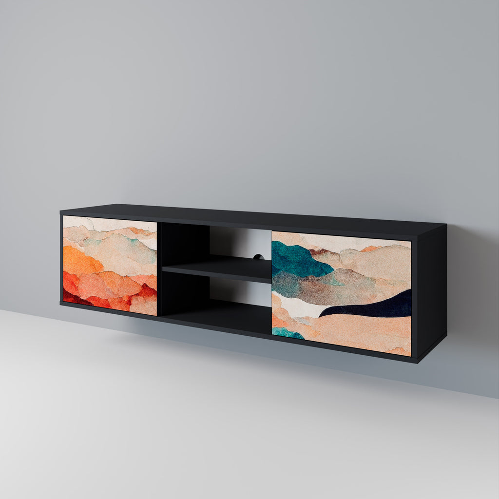 Βάση τηλεόρασης ABSTRACT LANDSCAPE με 2 πόρτες σε μαύρο φινίρισμα