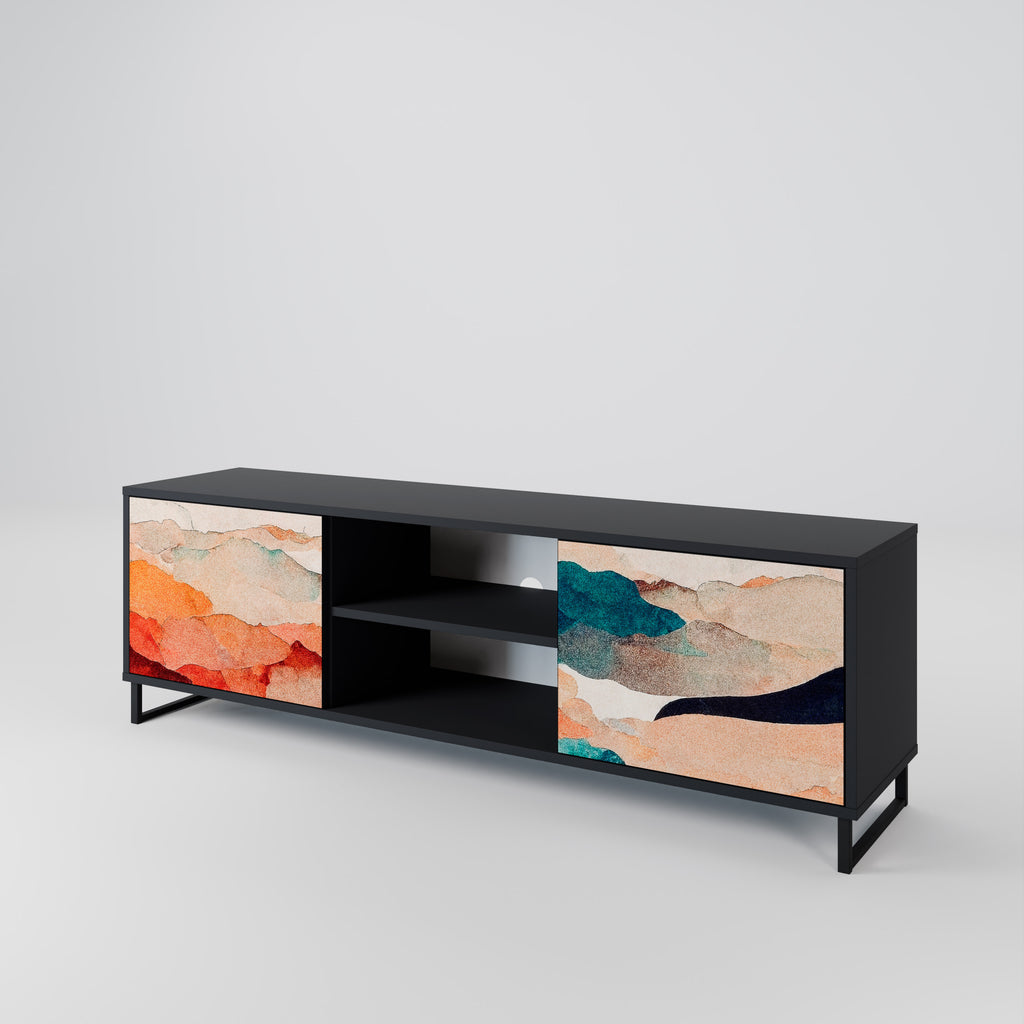 Βάση τηλεόρασης ABSTRACT LANDSCAPE με 2 πόρτες σε μαύρο φινίρισμα