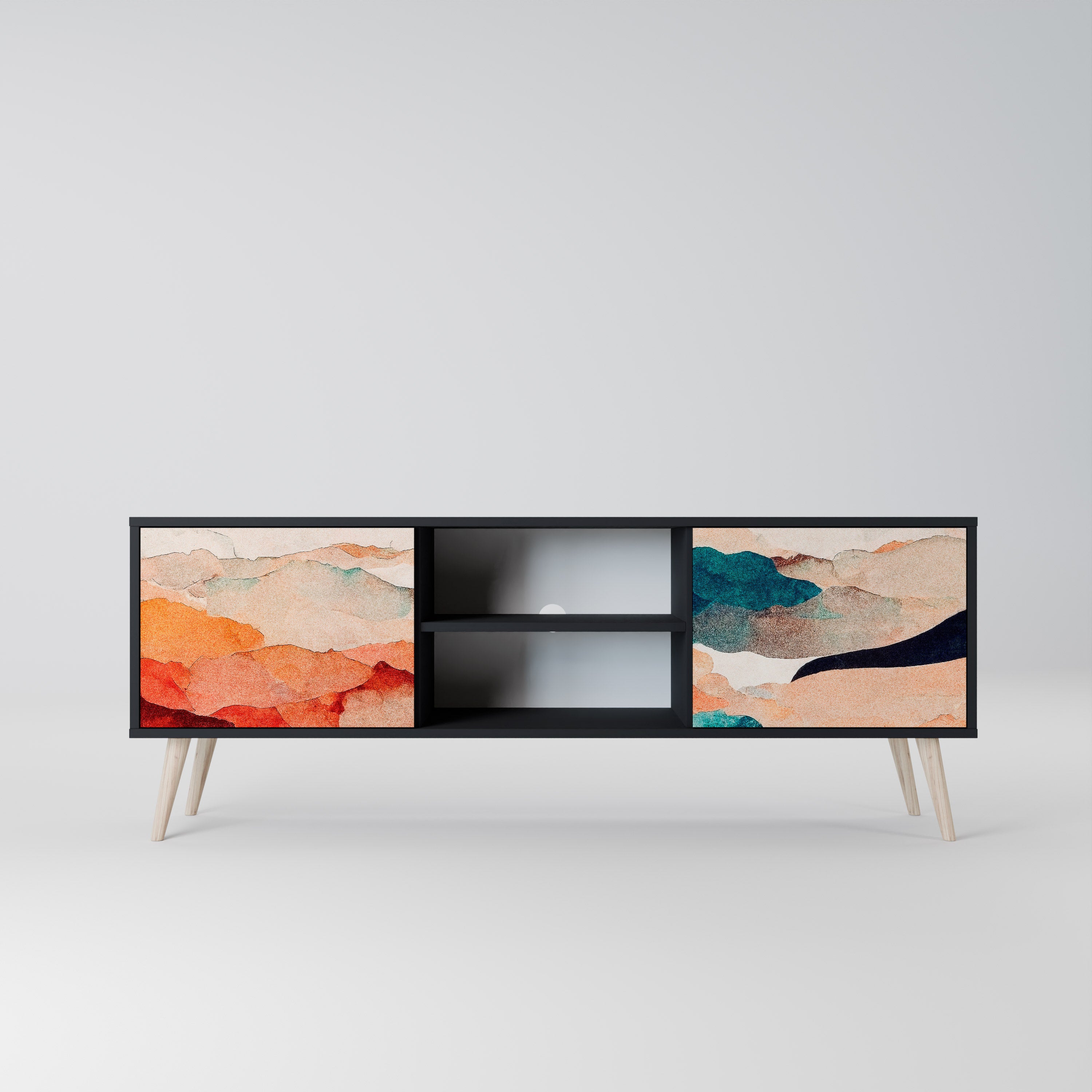 Βάση τηλεόρασης ABSTRACT LANDSCAPE με 2 πόρτες σε μαύρο φινίρισμα