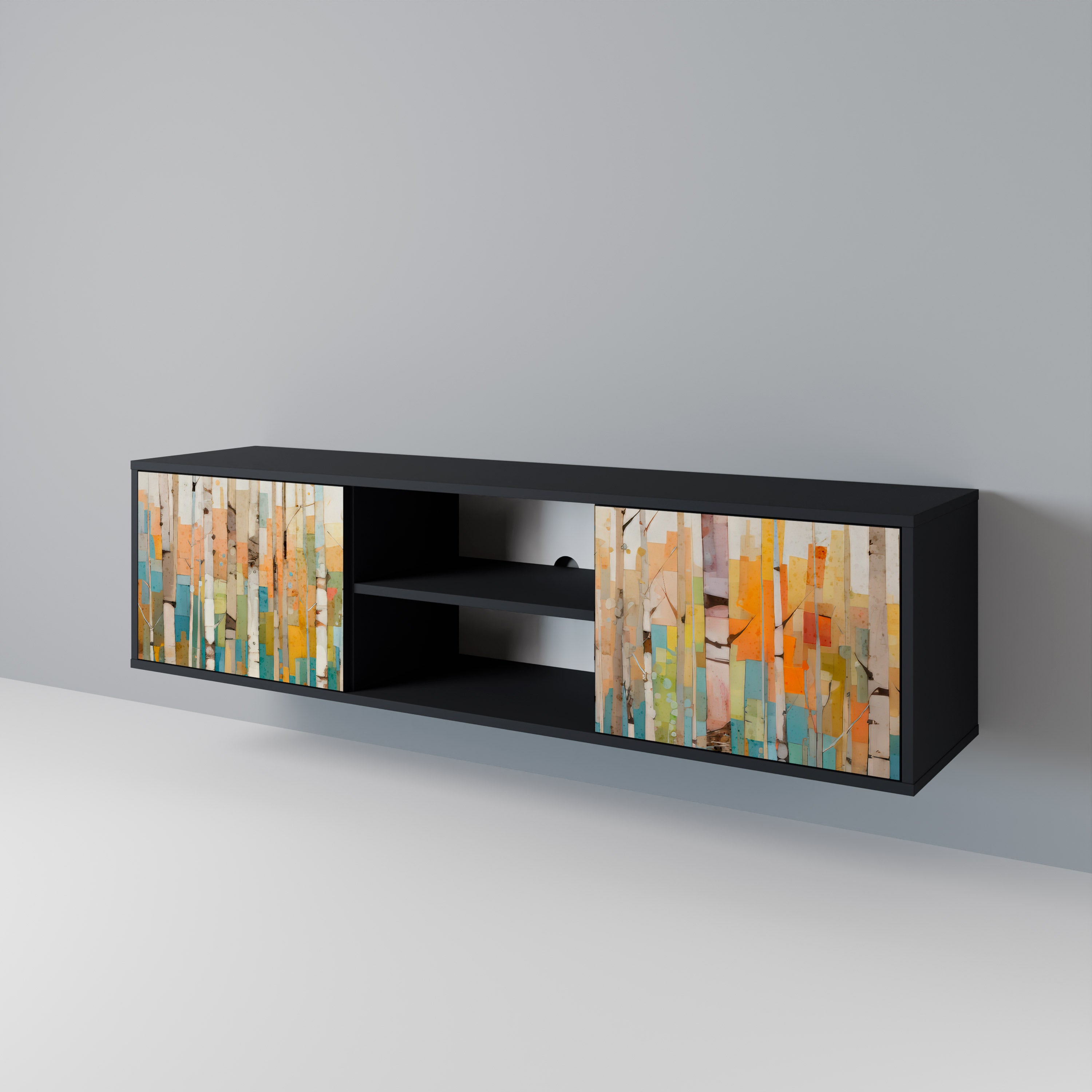 Βάση τηλεόρασης BIRCH KALEIDOSCOPE με 2 πόρτες σε μαύρο φινίρισμα