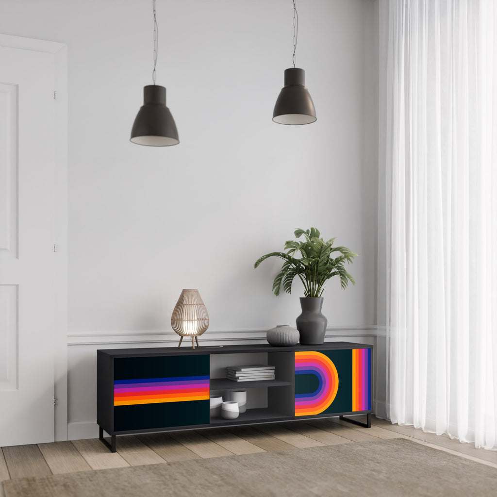 BLINDED BY THE LIGHTS 2-Door TV Stand in Black Finish