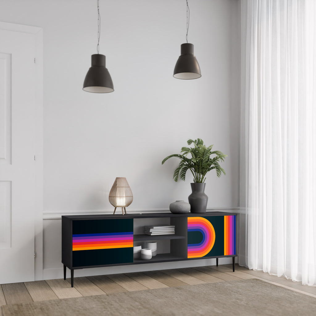 BLINDED BY THE LIGHTS 2-Door TV Stand in Black Finish