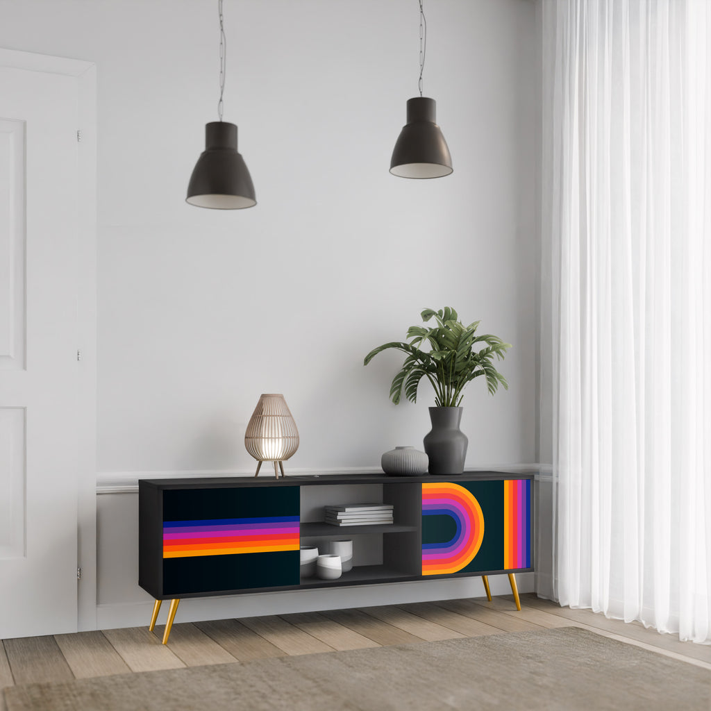 BLINDED BY THE LIGHTS 2-Door TV Stand in Black Finish