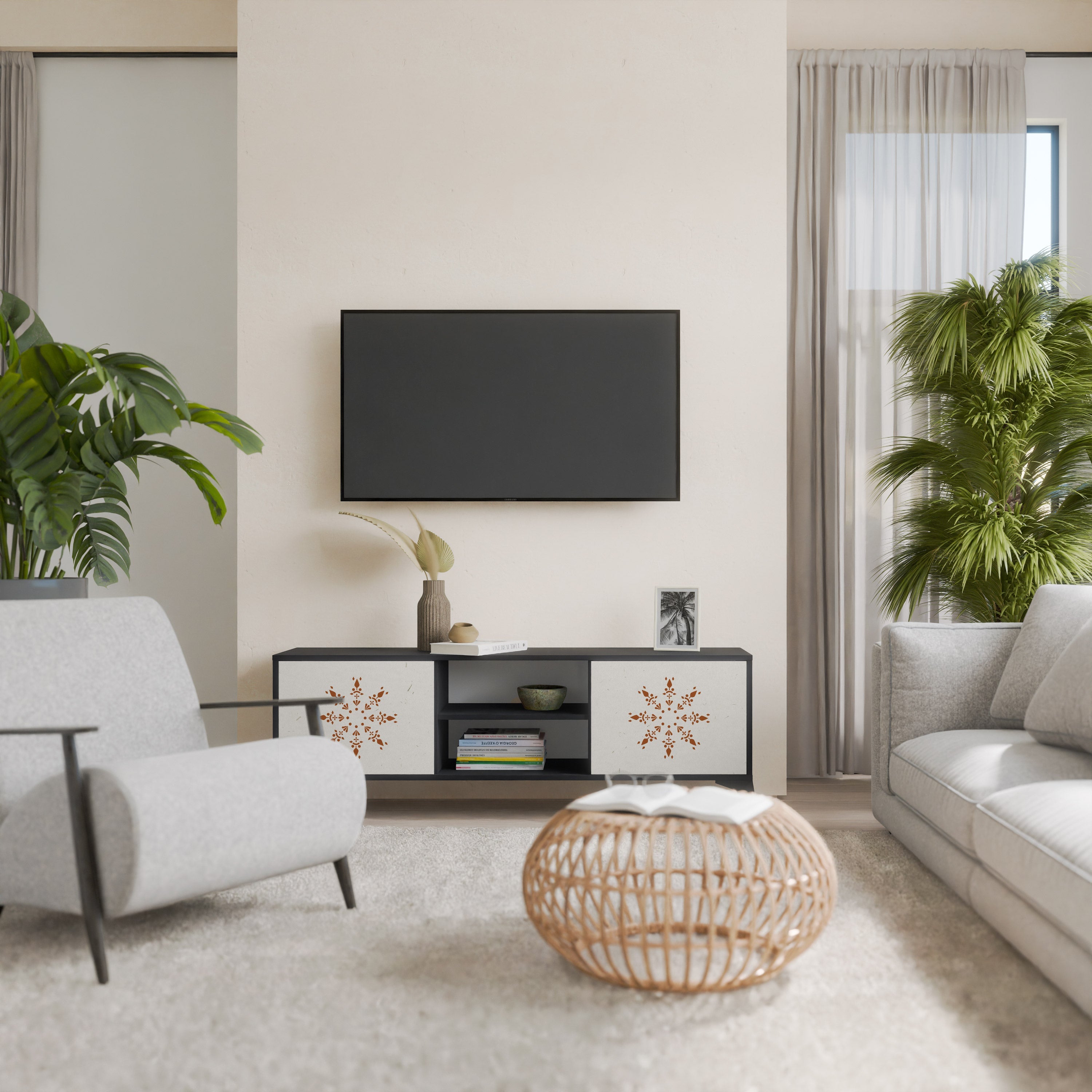 DAILY HARMONY 2-Door TV Stand in Black Finish