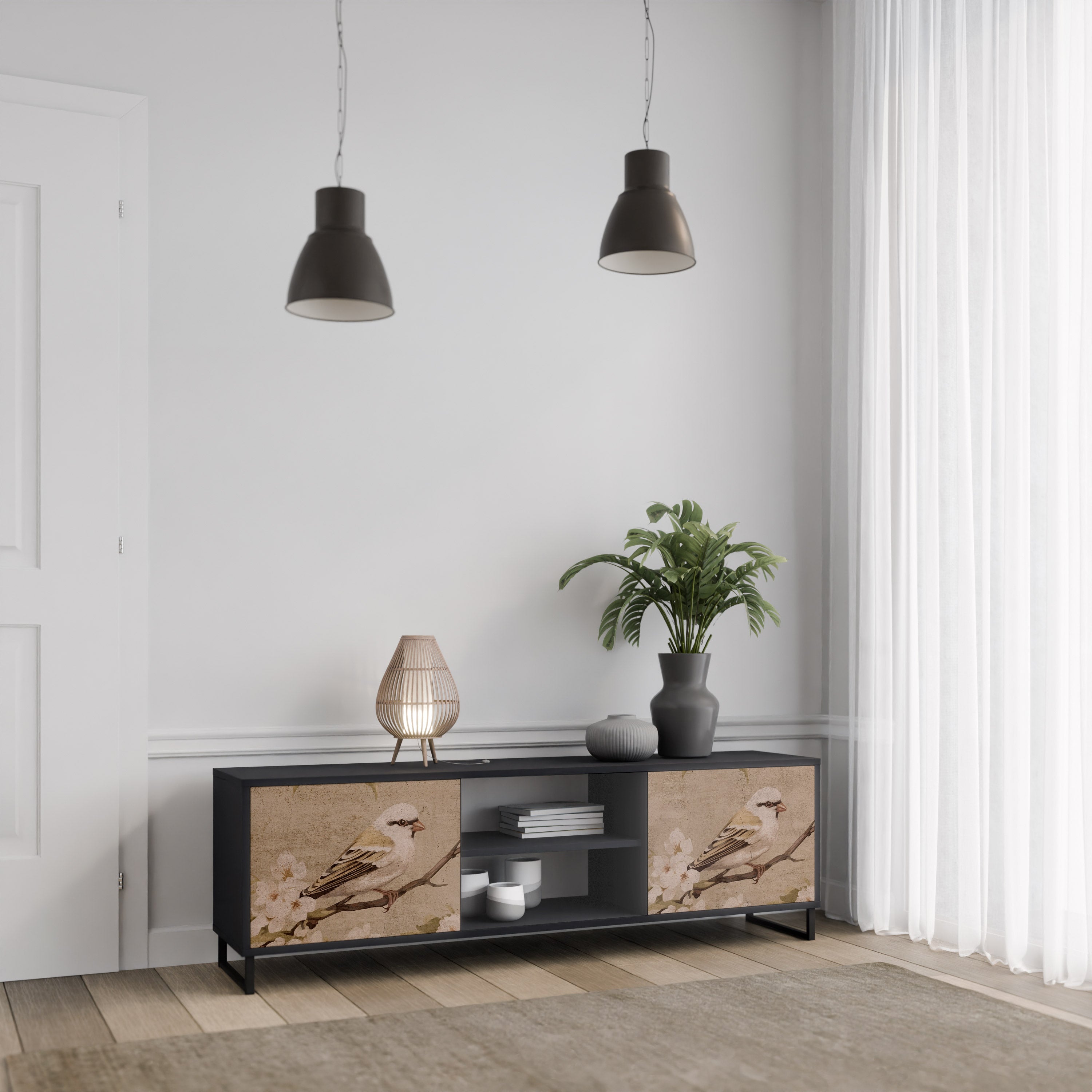 Βάση τηλεόρασης PETAL DISTINGUISH με 2 πόρτες σε μαύρο φινίρισμα