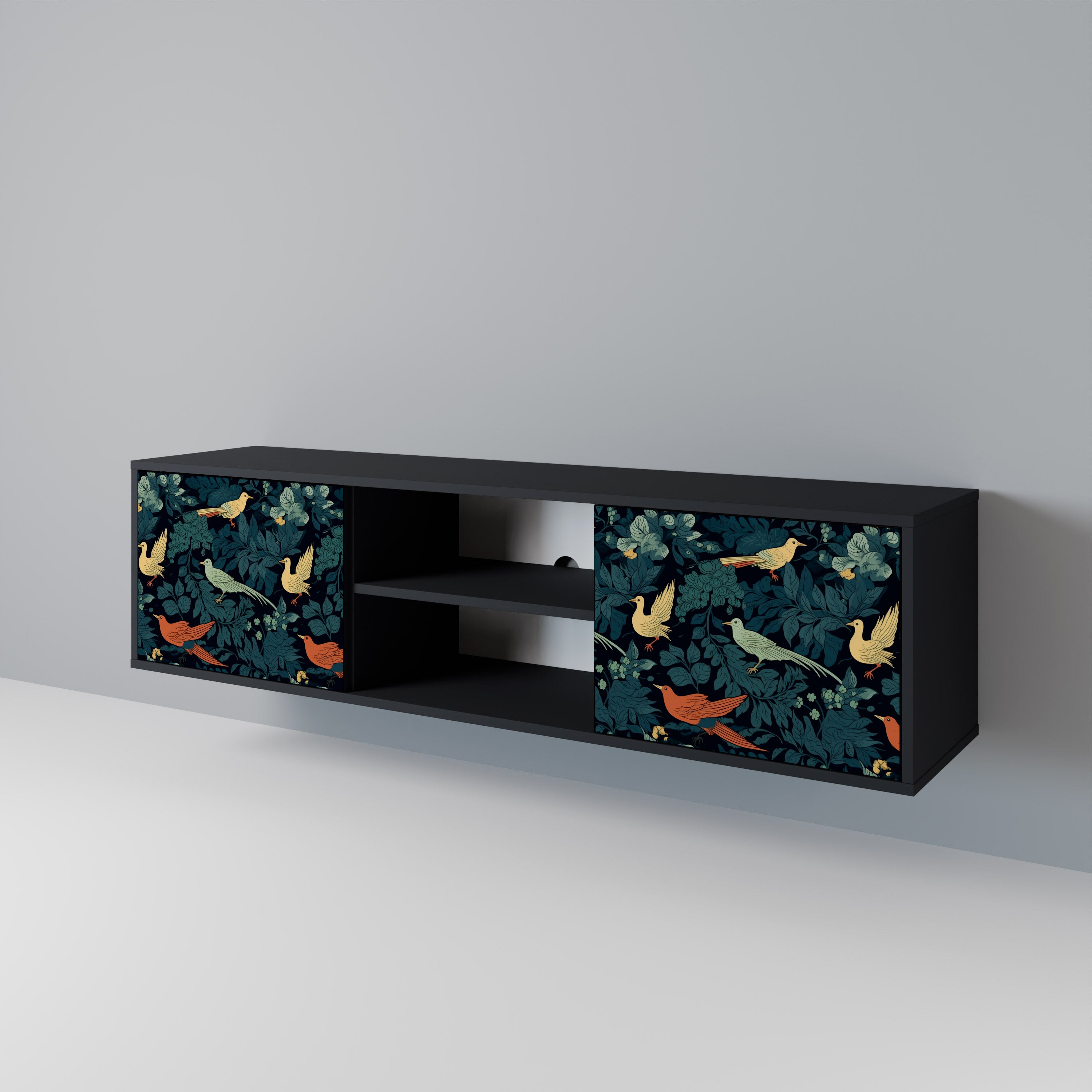 Βάση τηλεόρασης FOWL ORNAMENT με 2 πόρτες σε μαύρο φινίρισμα