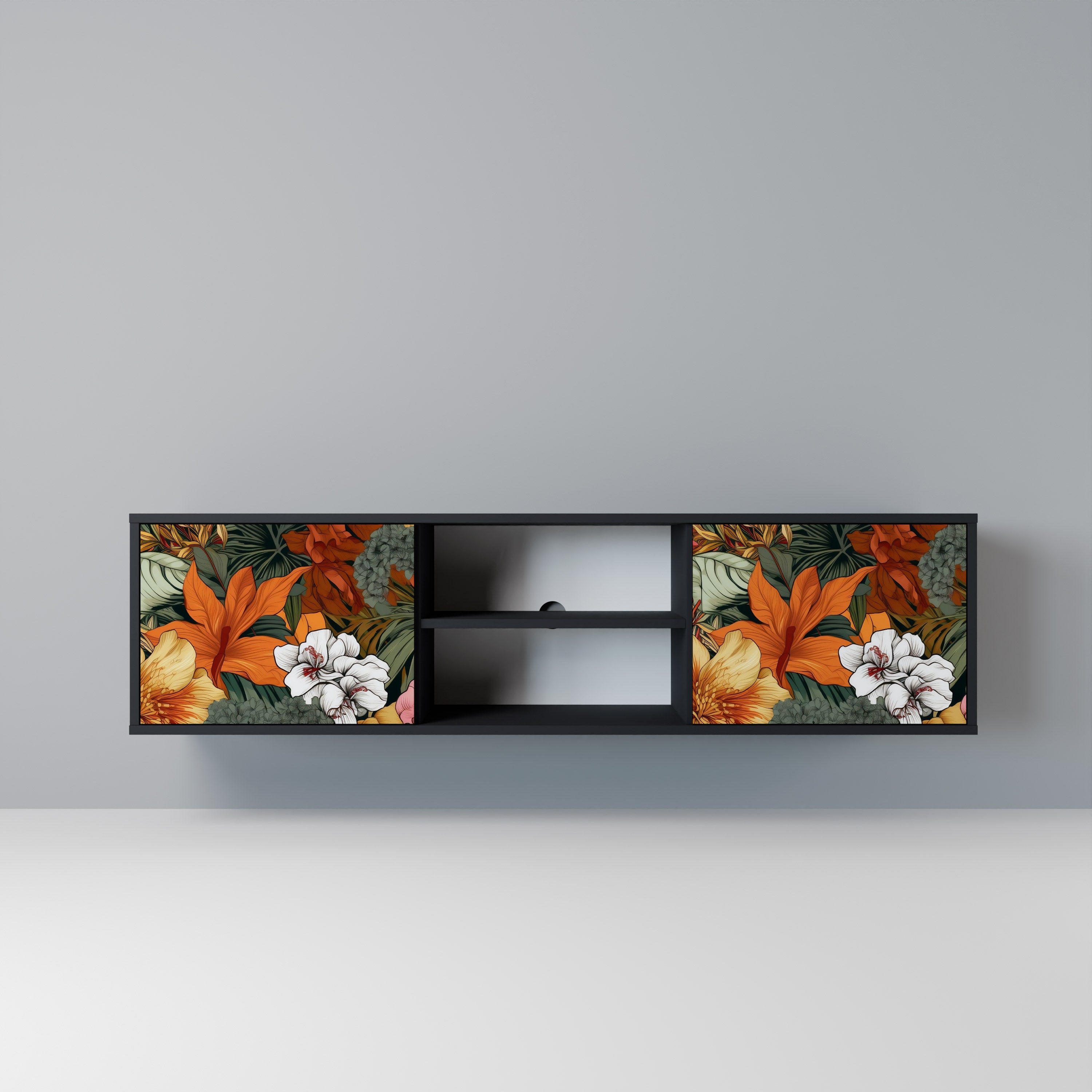 Βάση τηλεόρασης RADIANT FLORA 2 πορτών σε μαύρο φινίρισμα