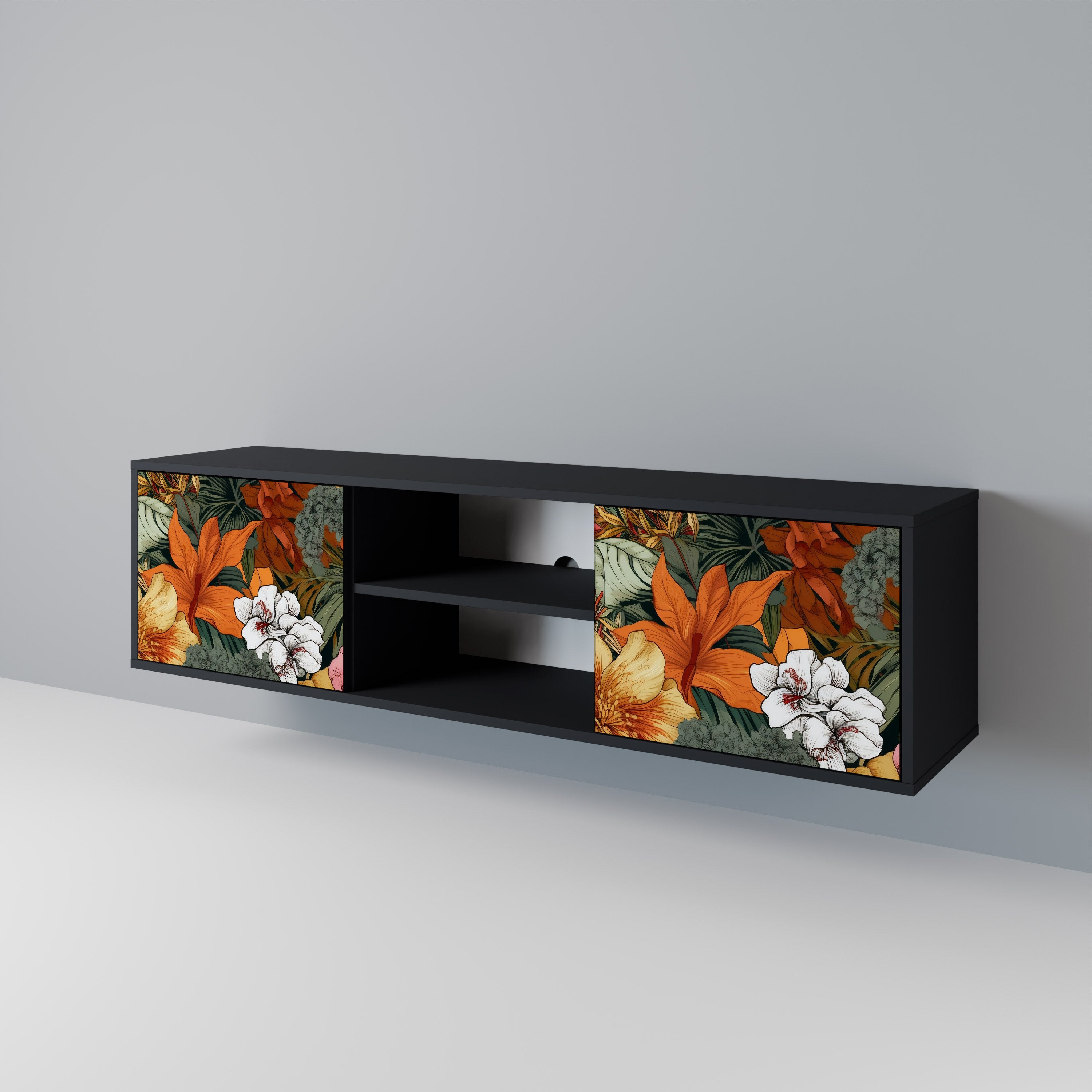 Βάση τηλεόρασης RADIANT FLORA 2 πορτών σε μαύρο φινίρισμα