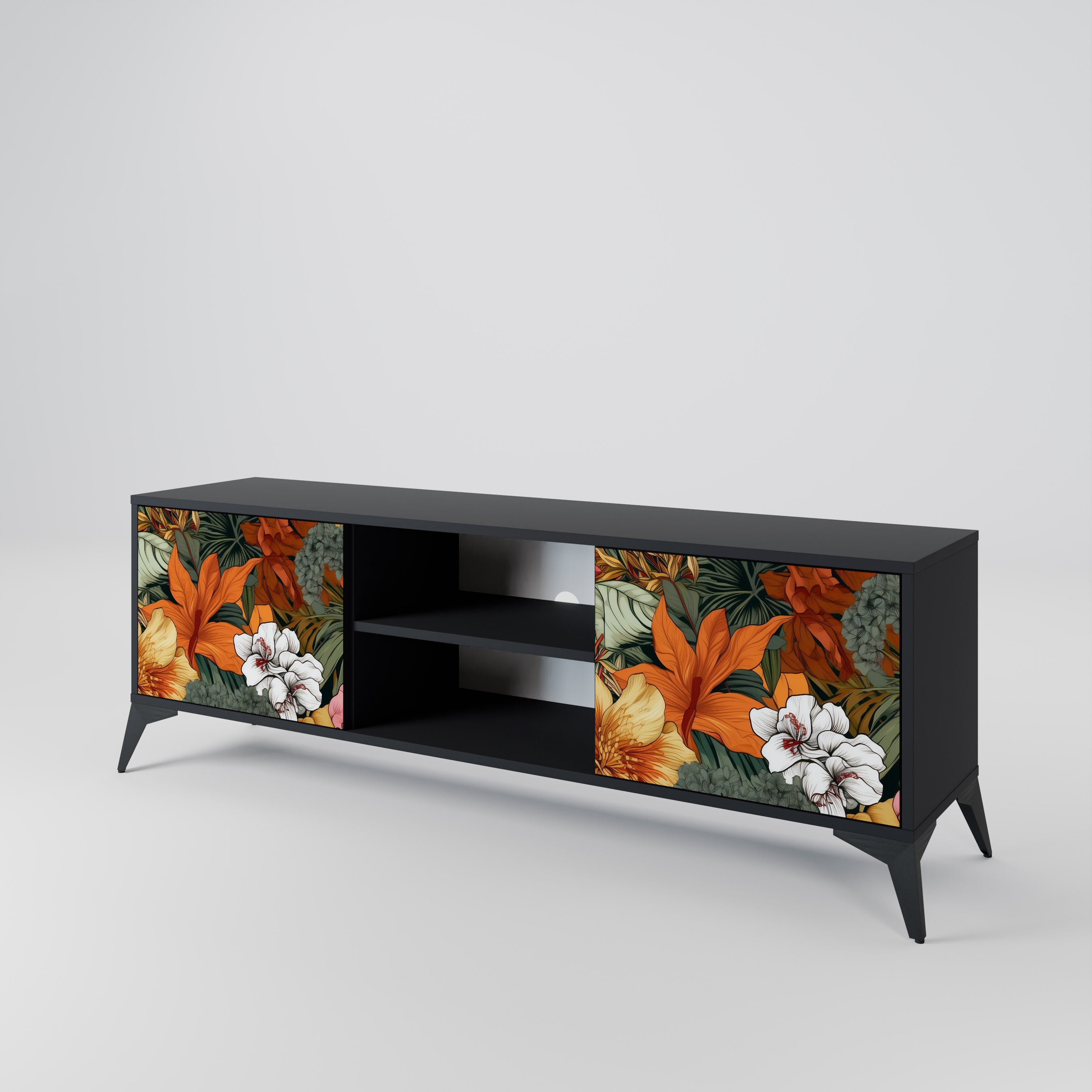 Βάση τηλεόρασης RADIANT FLORA 2 πορτών σε μαύρο φινίρισμα
