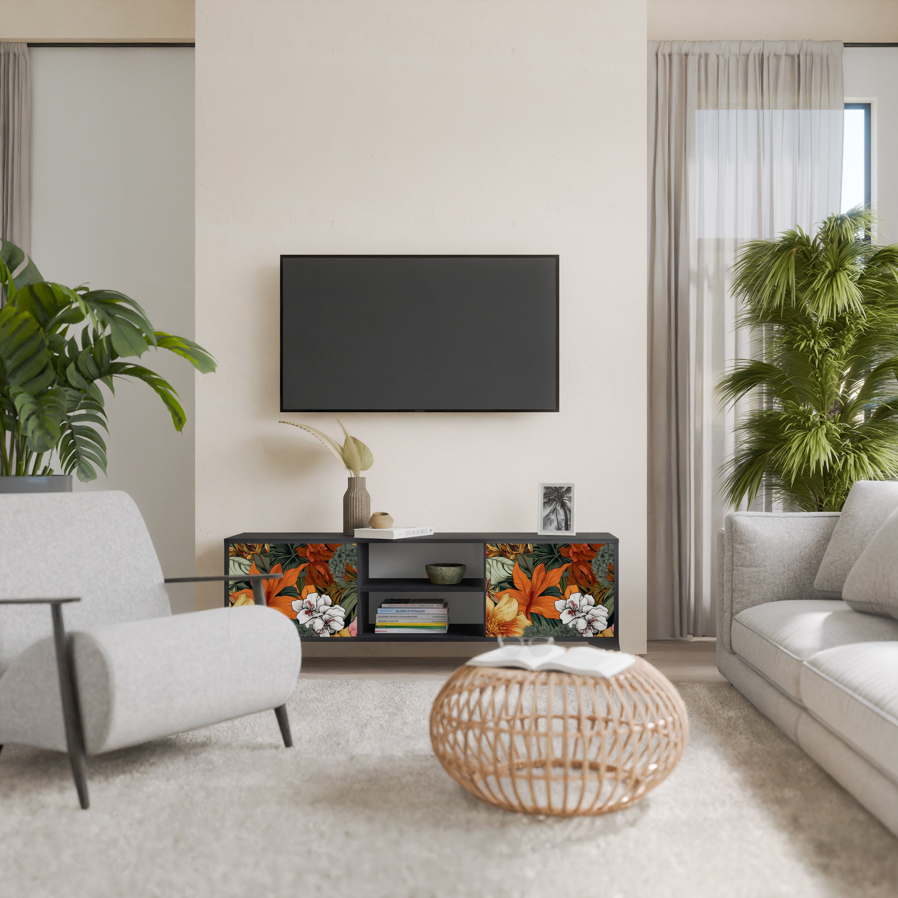 Βάση τηλεόρασης RADIANT FLORA 2 πορτών σε μαύρο φινίρισμα