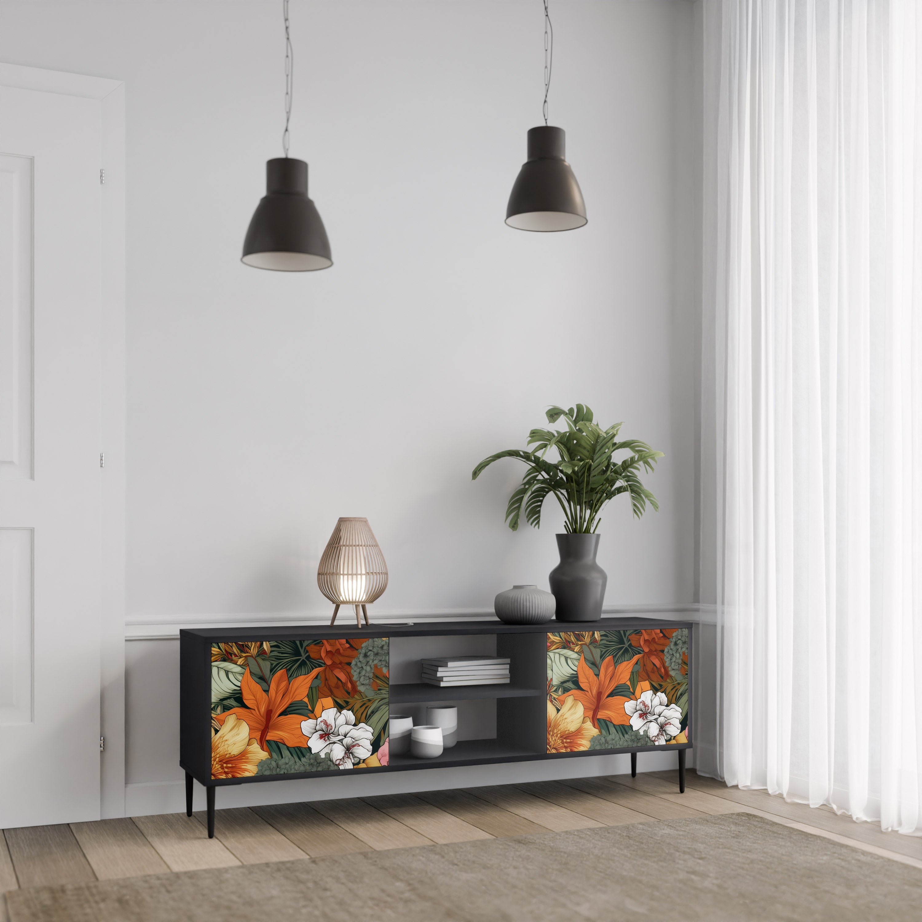 Βάση τηλεόρασης RADIANT FLORA 2 πορτών σε μαύρο φινίρισμα
