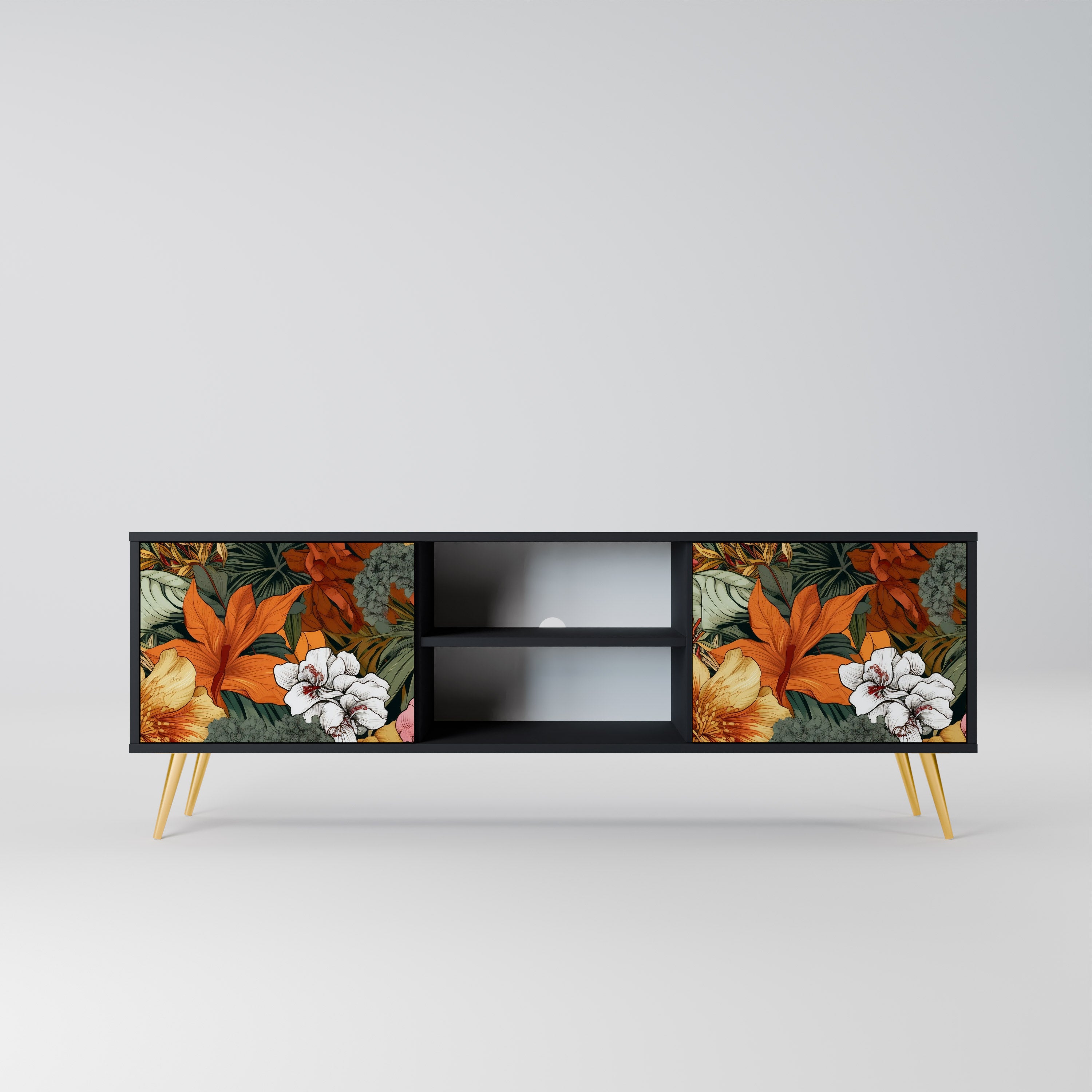 Βάση τηλεόρασης RADIANT FLORA 2 πορτών σε μαύρο φινίρισμα