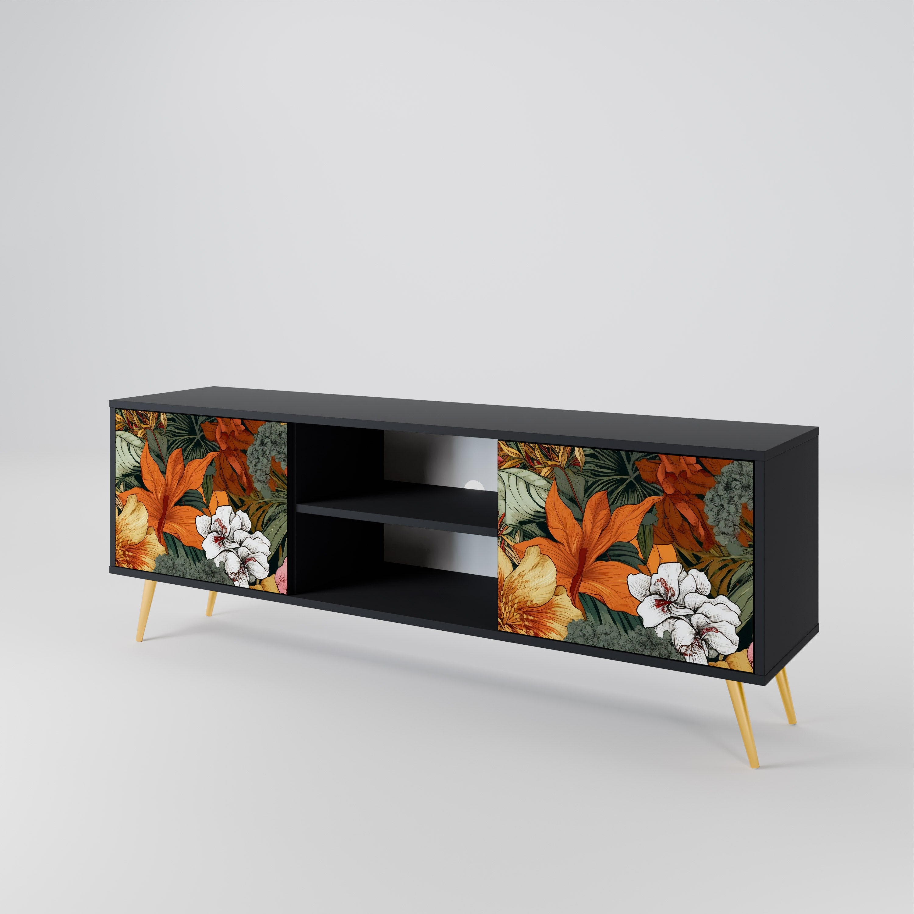 Βάση τηλεόρασης RADIANT FLORA 2 πορτών σε μαύρο φινίρισμα