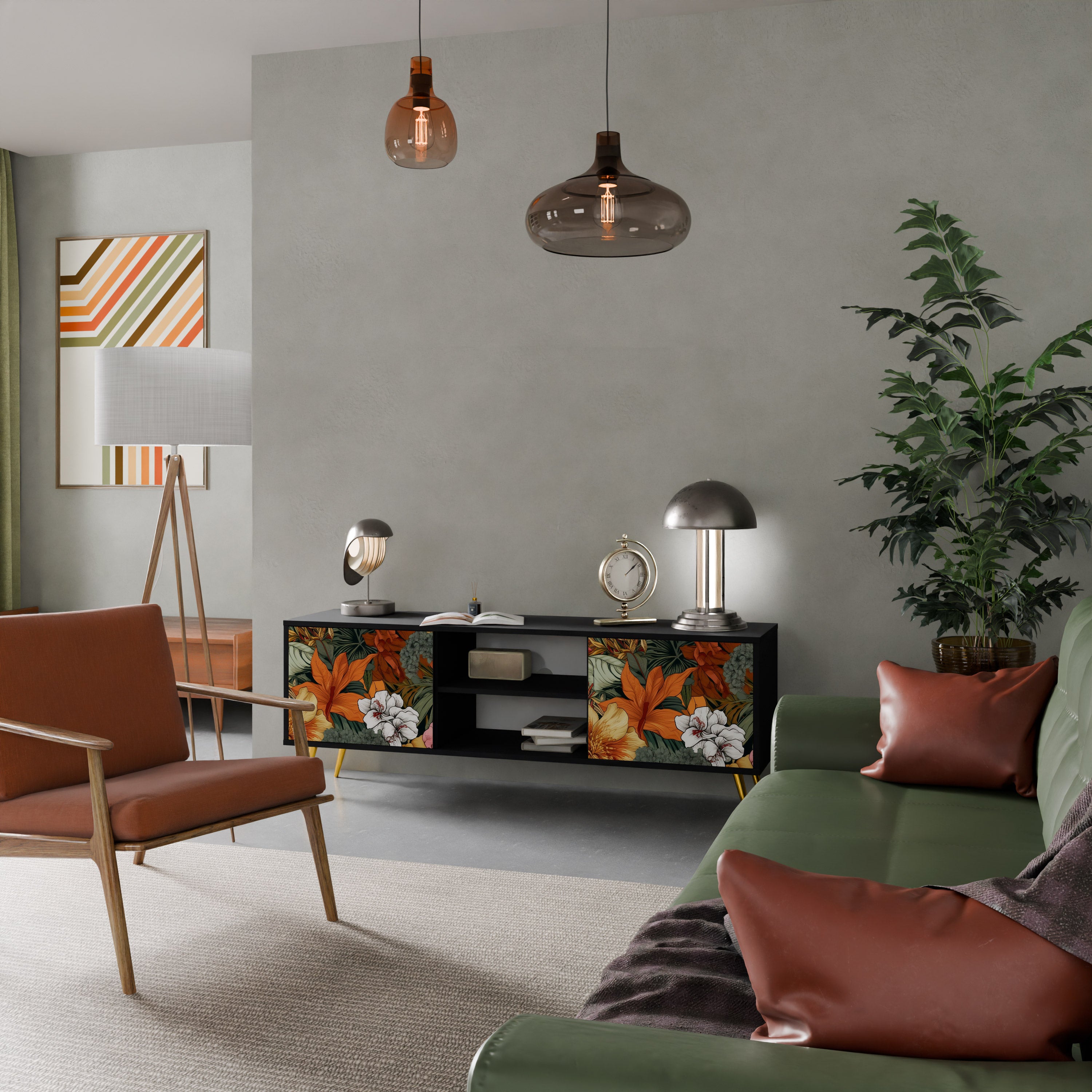 Βάση τηλεόρασης RADIANT FLORA 2 πορτών σε μαύρο φινίρισμα