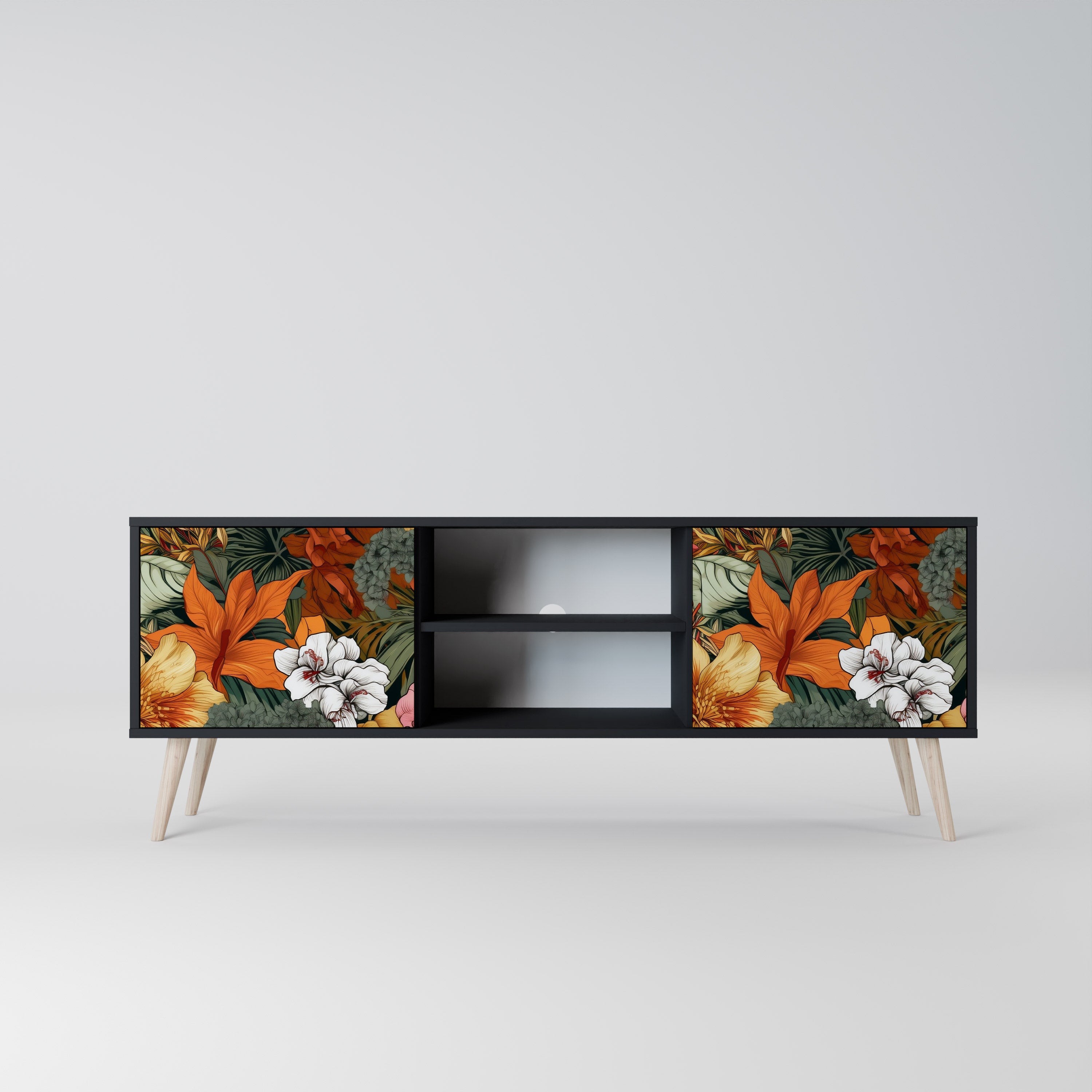 Βάση τηλεόρασης RADIANT FLORA 2 πορτών σε μαύρο φινίρισμα