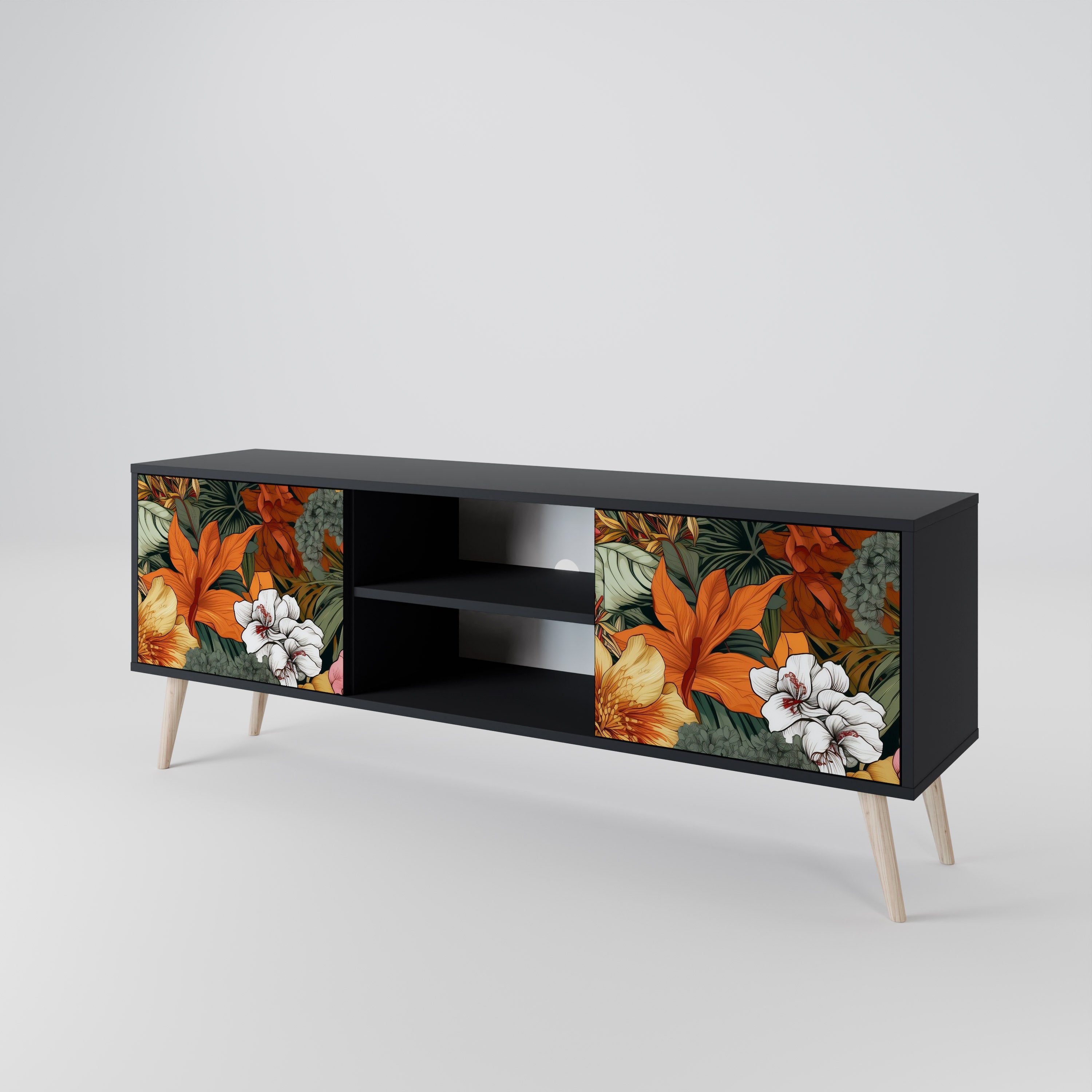 Βάση τηλεόρασης RADIANT FLORA 2 πορτών σε μαύρο φινίρισμα