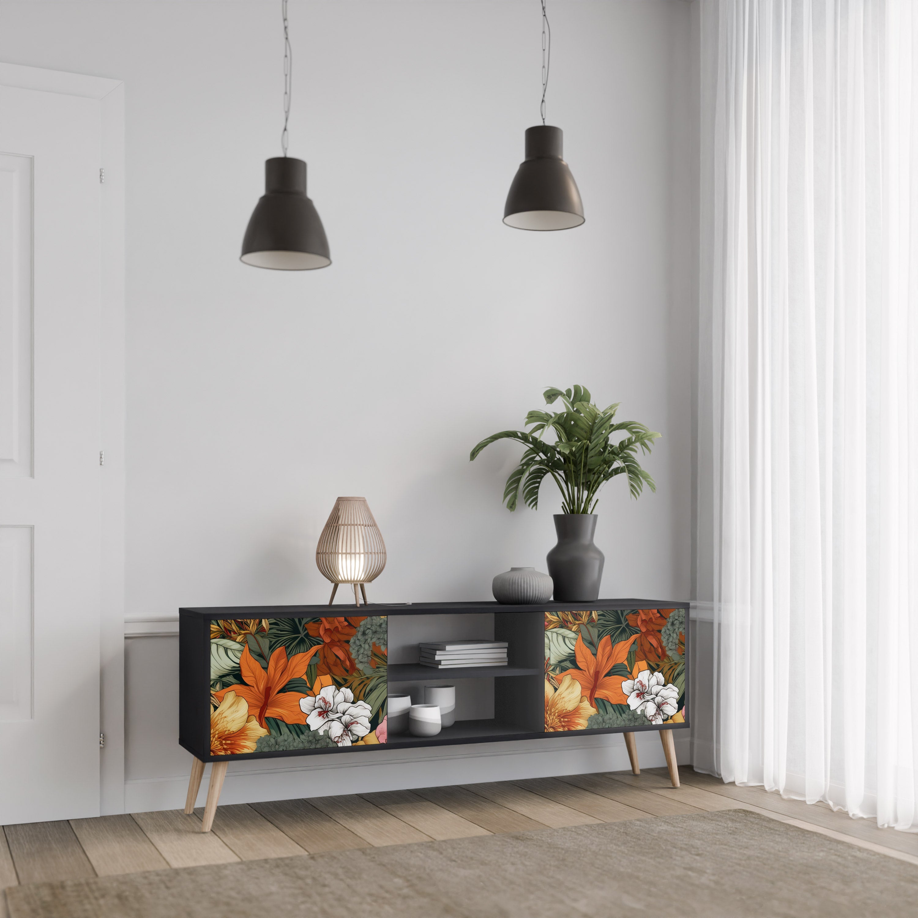 Βάση τηλεόρασης RADIANT FLORA 2 πορτών σε μαύρο φινίρισμα