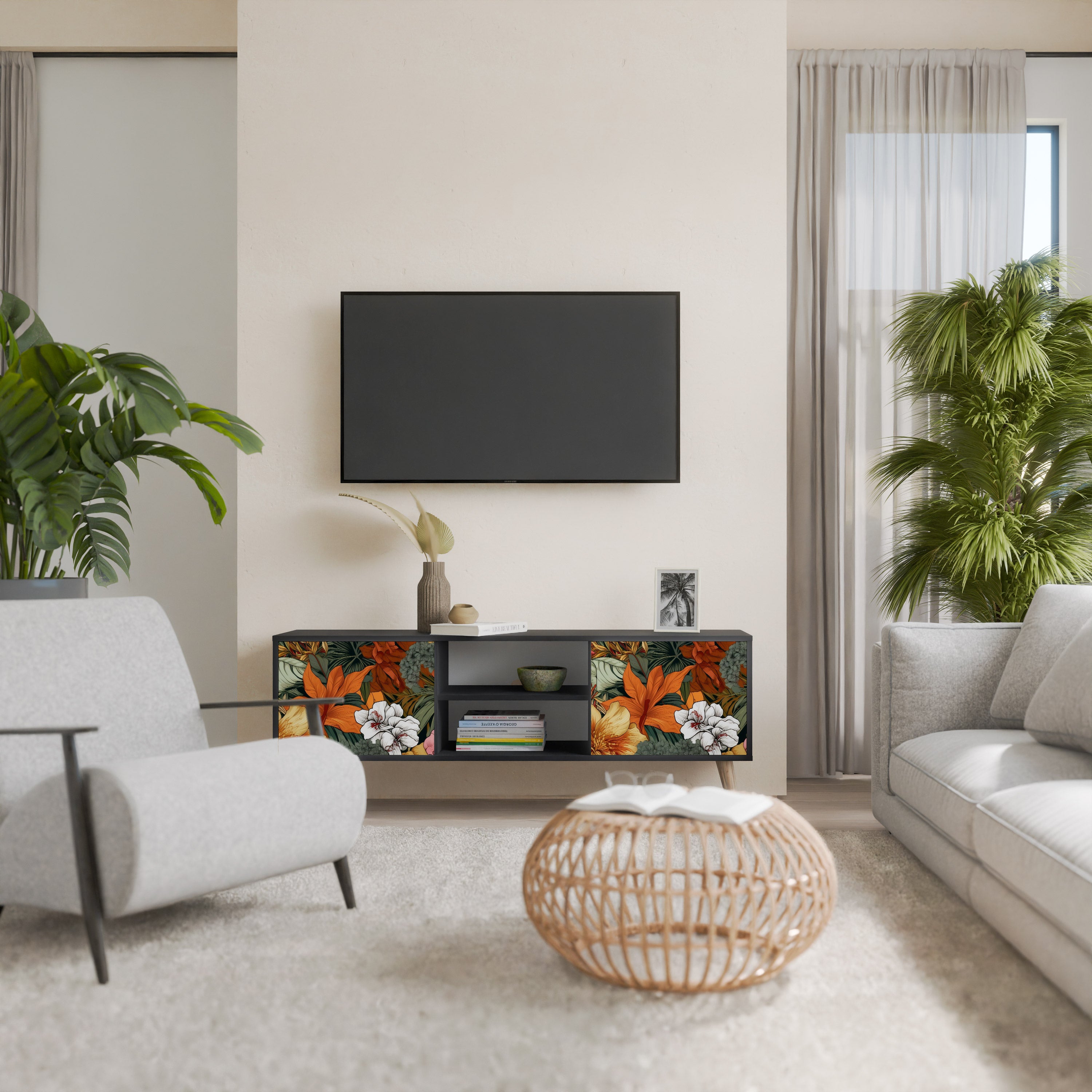 Βάση τηλεόρασης RADIANT FLORA 2 πορτών σε μαύρο φινίρισμα