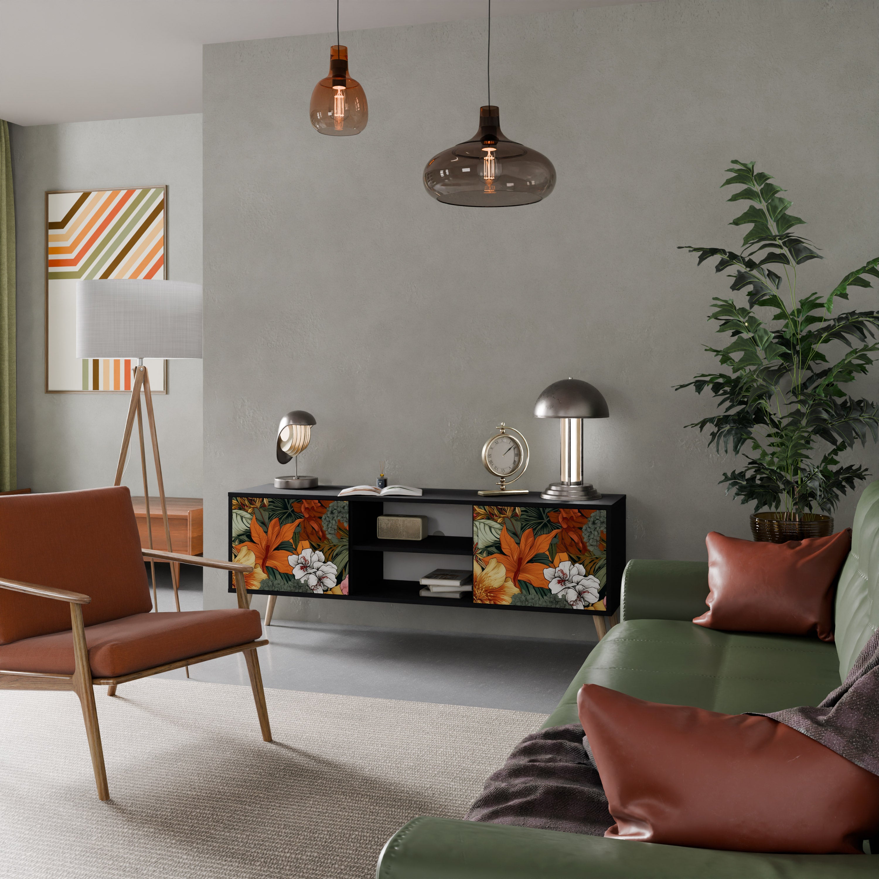 Βάση τηλεόρασης RADIANT FLORA 2 πορτών σε μαύρο φινίρισμα