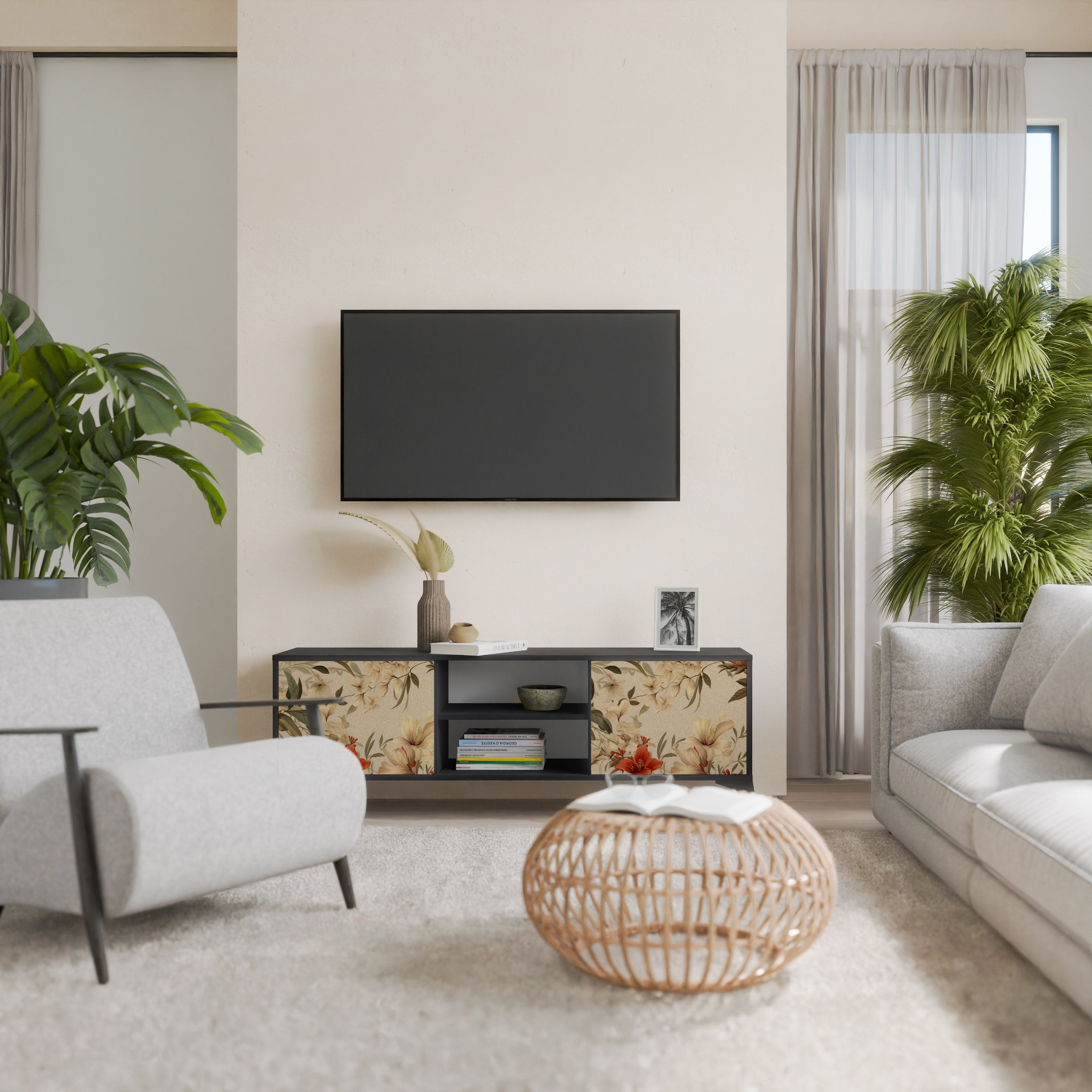 Βάση τηλεόρασης BLOOMING HARMONY 2 πορτών σε μαύρο φινίρισμα