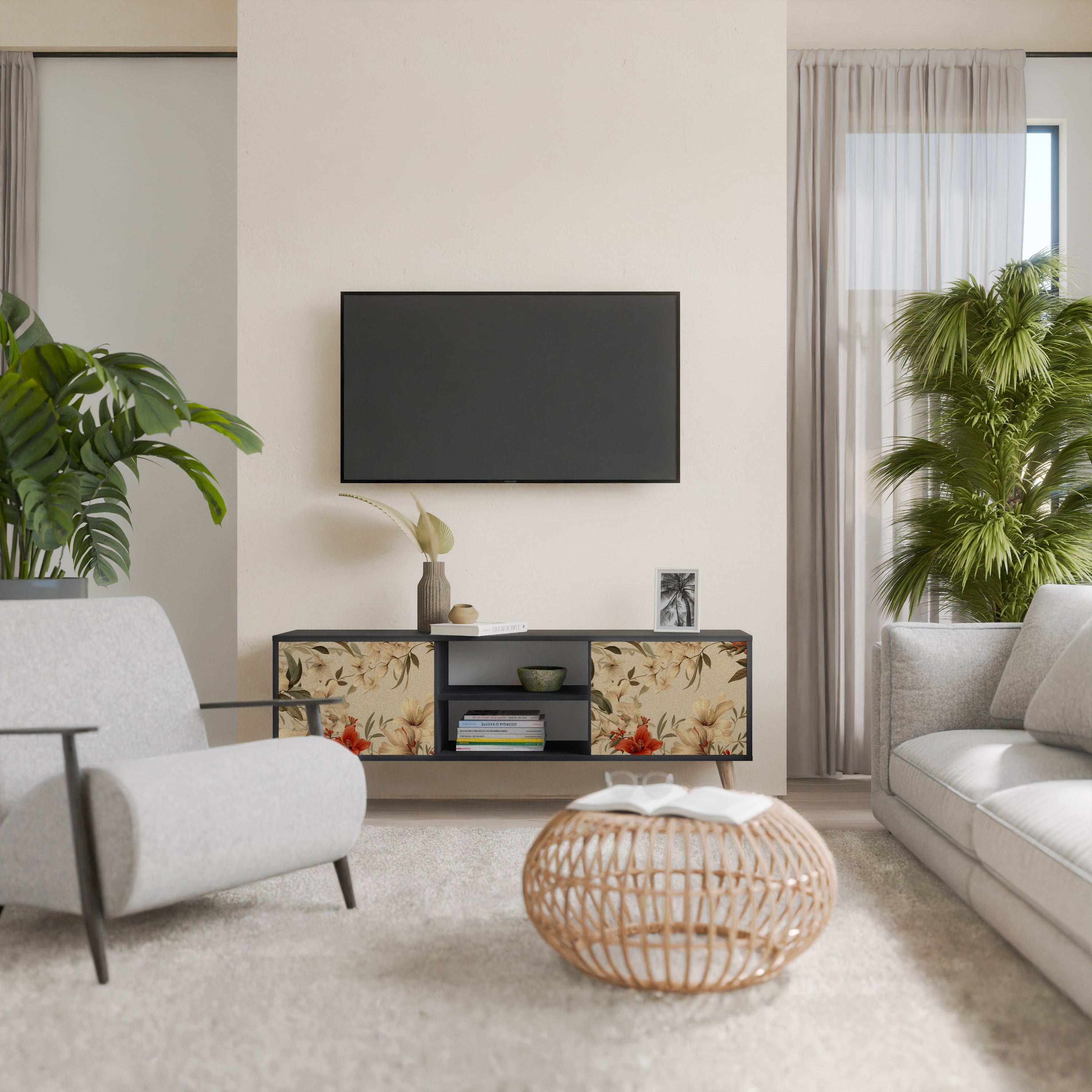 Βάση τηλεόρασης BLOOMING HARMONY 2 πορτών σε μαύρο φινίρισμα