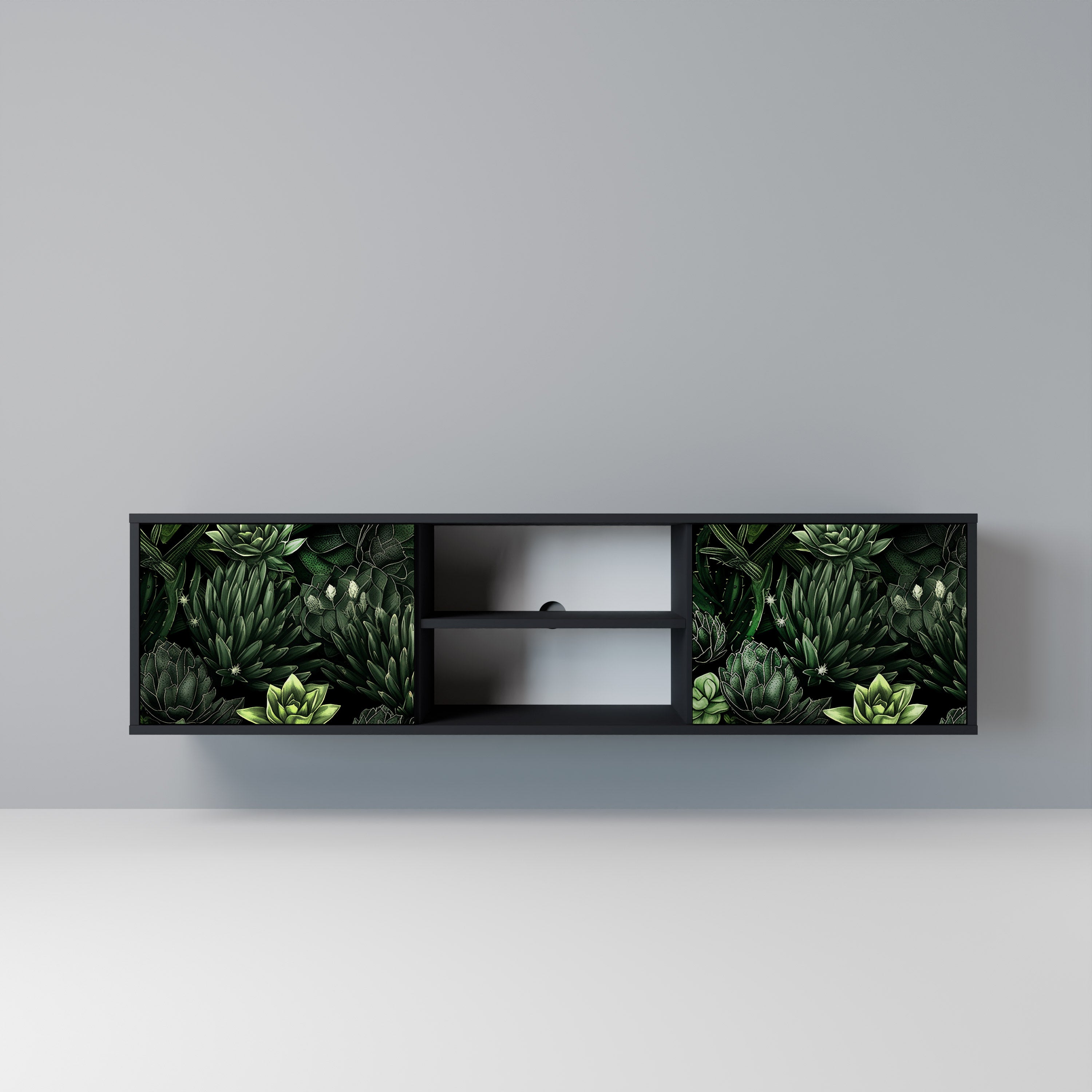 Βάση τηλεόρασης SUCCULENT JUNGLE με 2 πόρτες σε μαύρο φινίρισμα