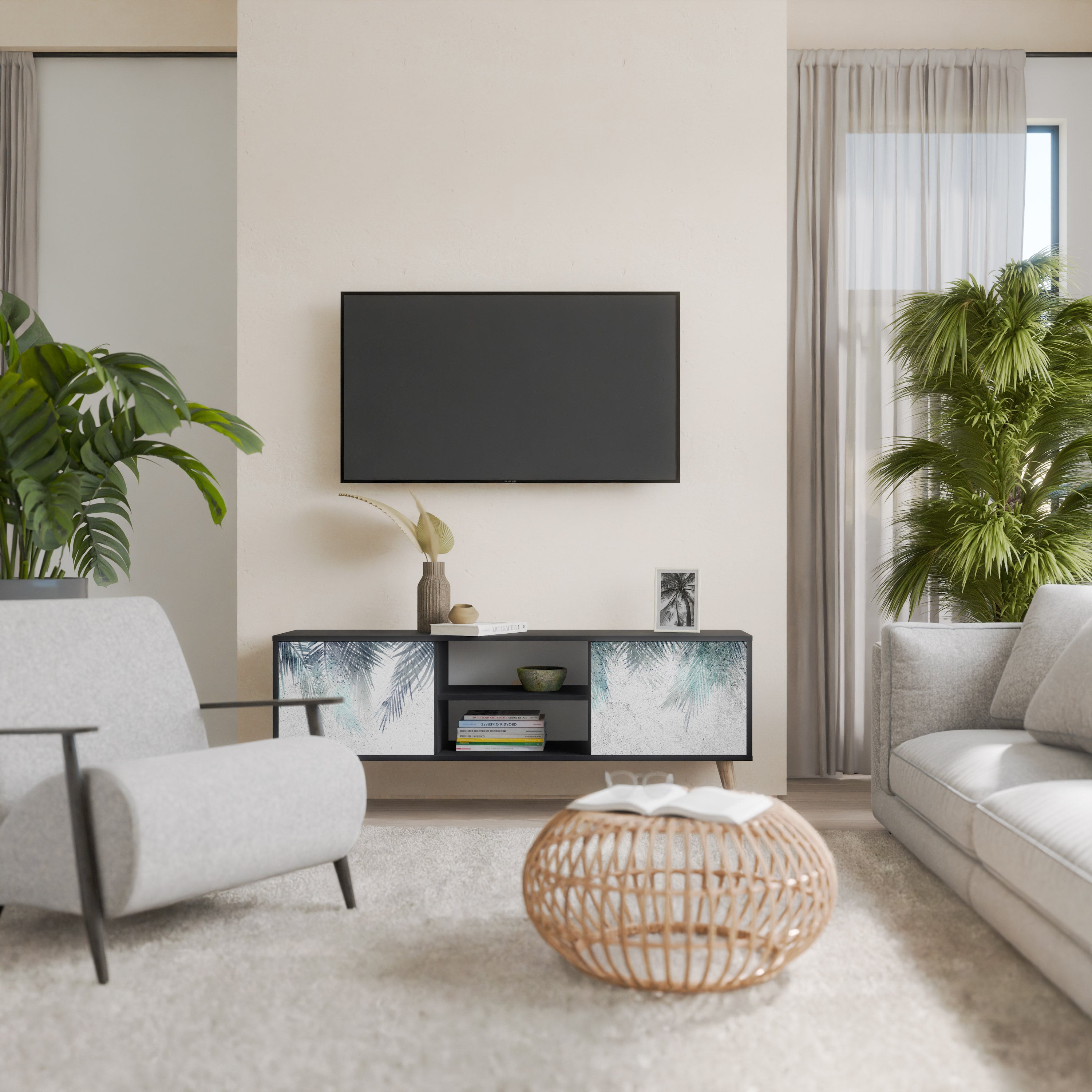 Βάση τηλεόρασης PALM VEIL 2 πορτών σε μαύρο φινίρισμα