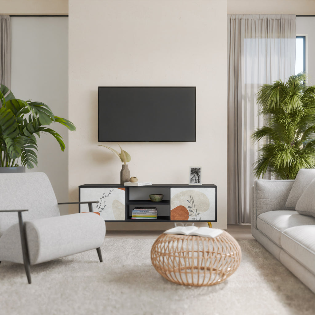 Βάση τηλεόρασης TRANQUIL TWIG με 2 πόρτες σε μαύρο φινίρισμα