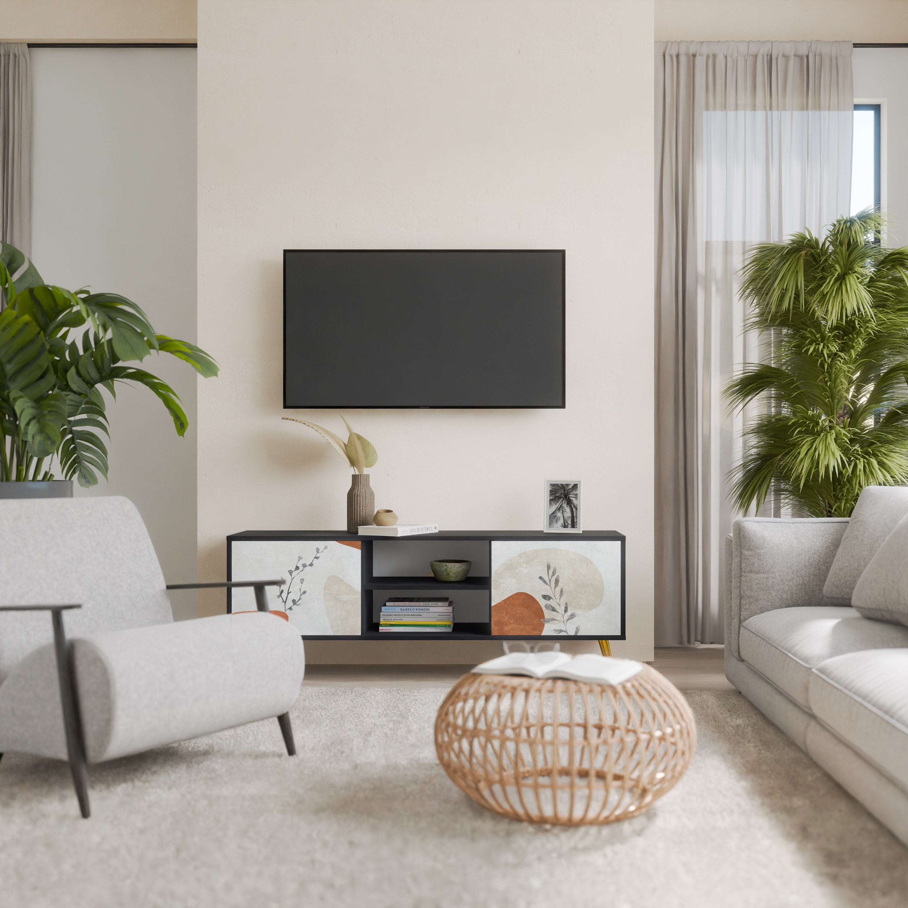 Βάση τηλεόρασης TRANQUIL TWIG με 2 πόρτες σε μαύρο φινίρισμα