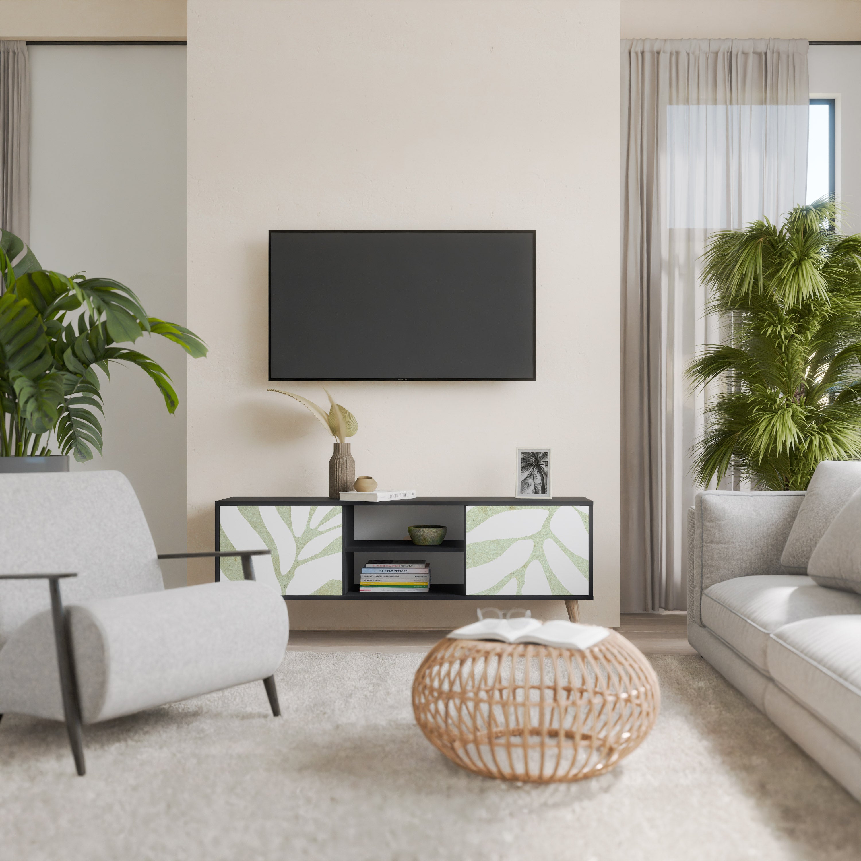 Βάση τηλεόρασης BOTANICAL SPARK 2 θυρών σε μαύρο φινίρισμα