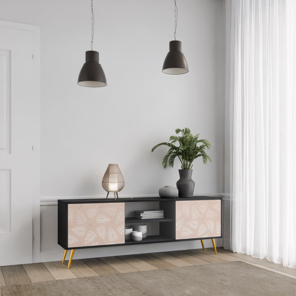 Βάση τηλεόρασης LEAVES ON BEIGE με 2 πόρτες σε μαύρο φινίρισμα