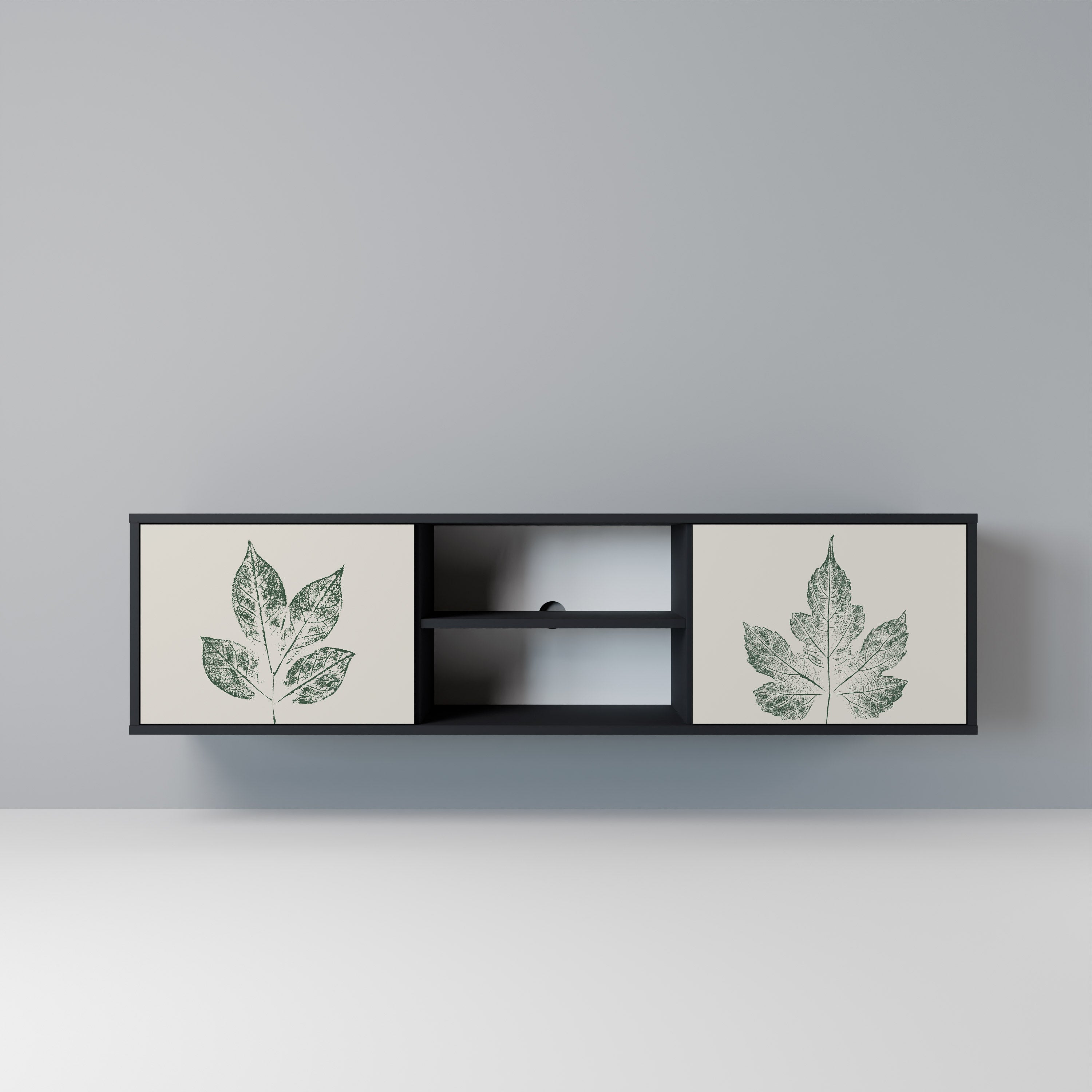 Βάση τηλεόρασης GREEN LEAFY STAMPS με 2 πόρτες σε μαύρο φινίρισμα