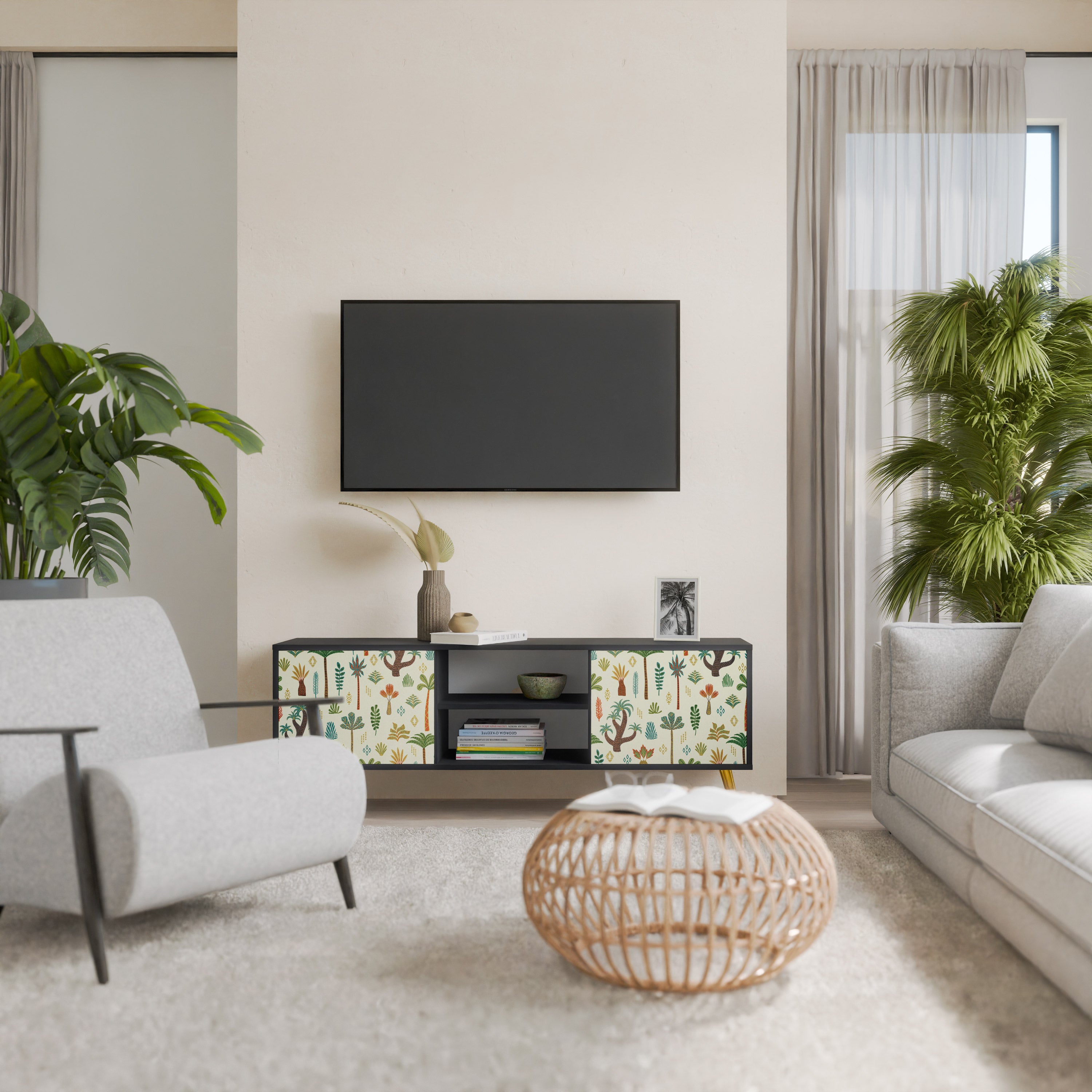 Βάση τηλεόρασης PALM SPRING 2 πορτών σε μαύρο φινίρισμα