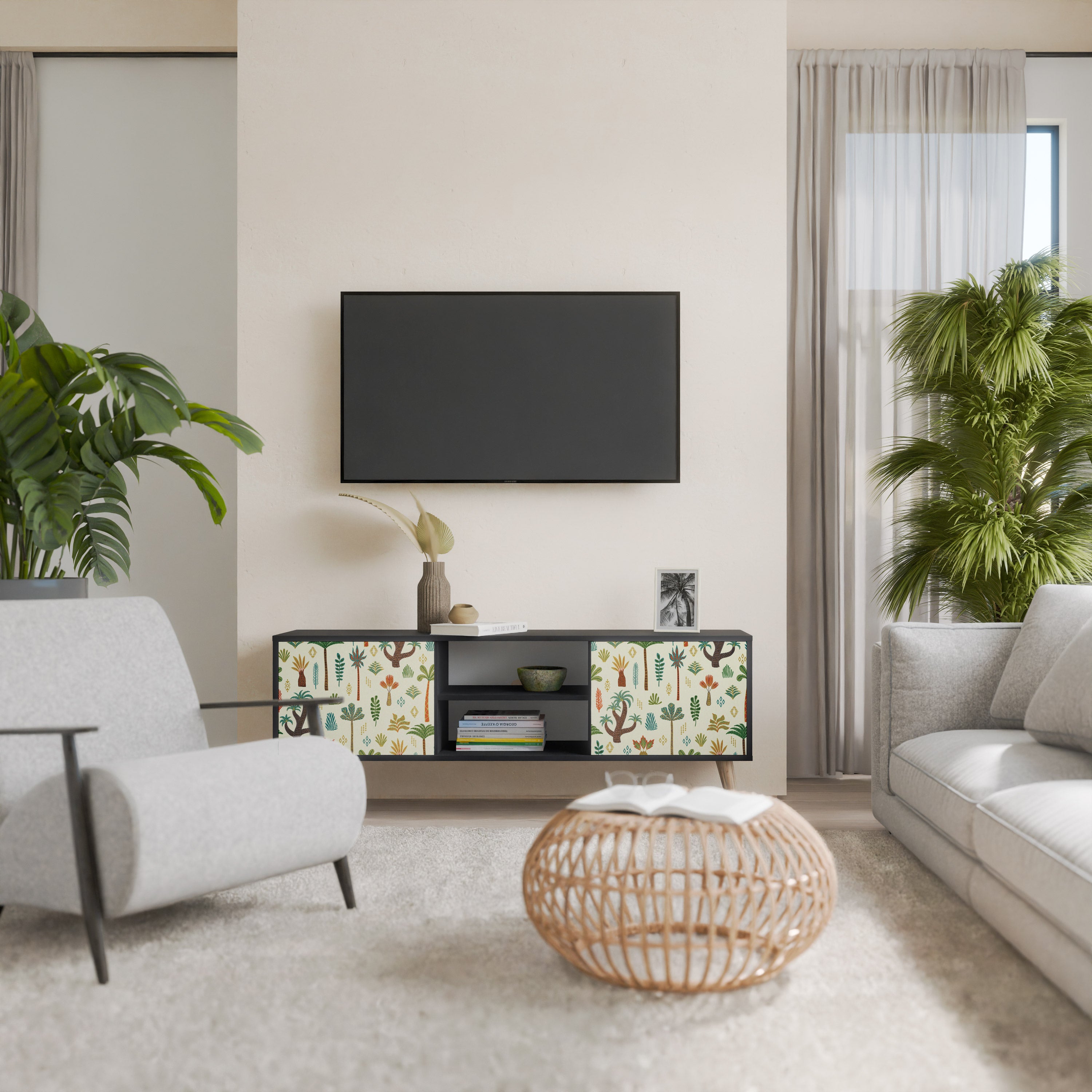 Βάση τηλεόρασης PALM SPRING 2 πορτών σε μαύρο φινίρισμα