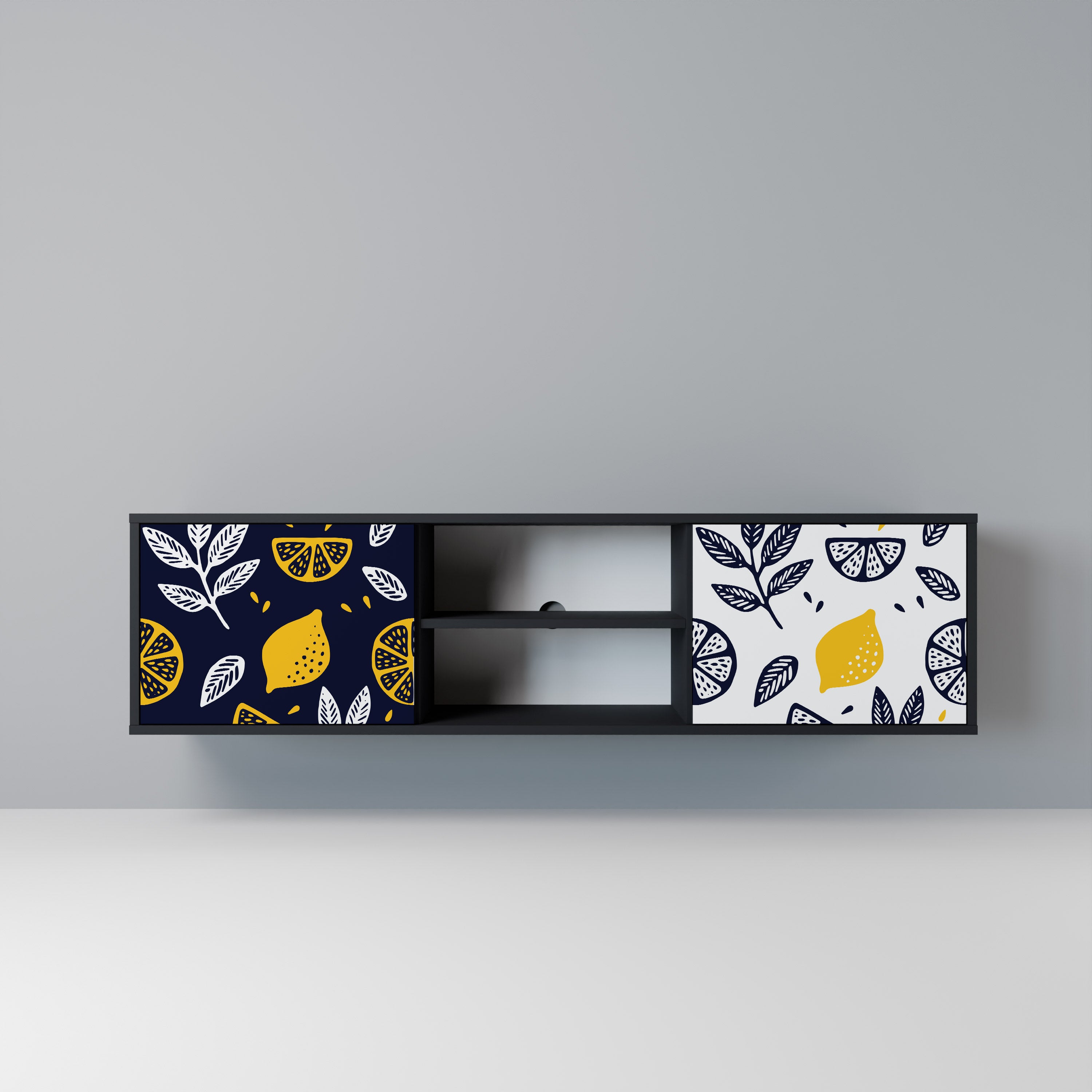 Βάση τηλεόρασης CITRUS BLACK AND WHITE με 2 πόρτες σε μαύρο φινίρισμα