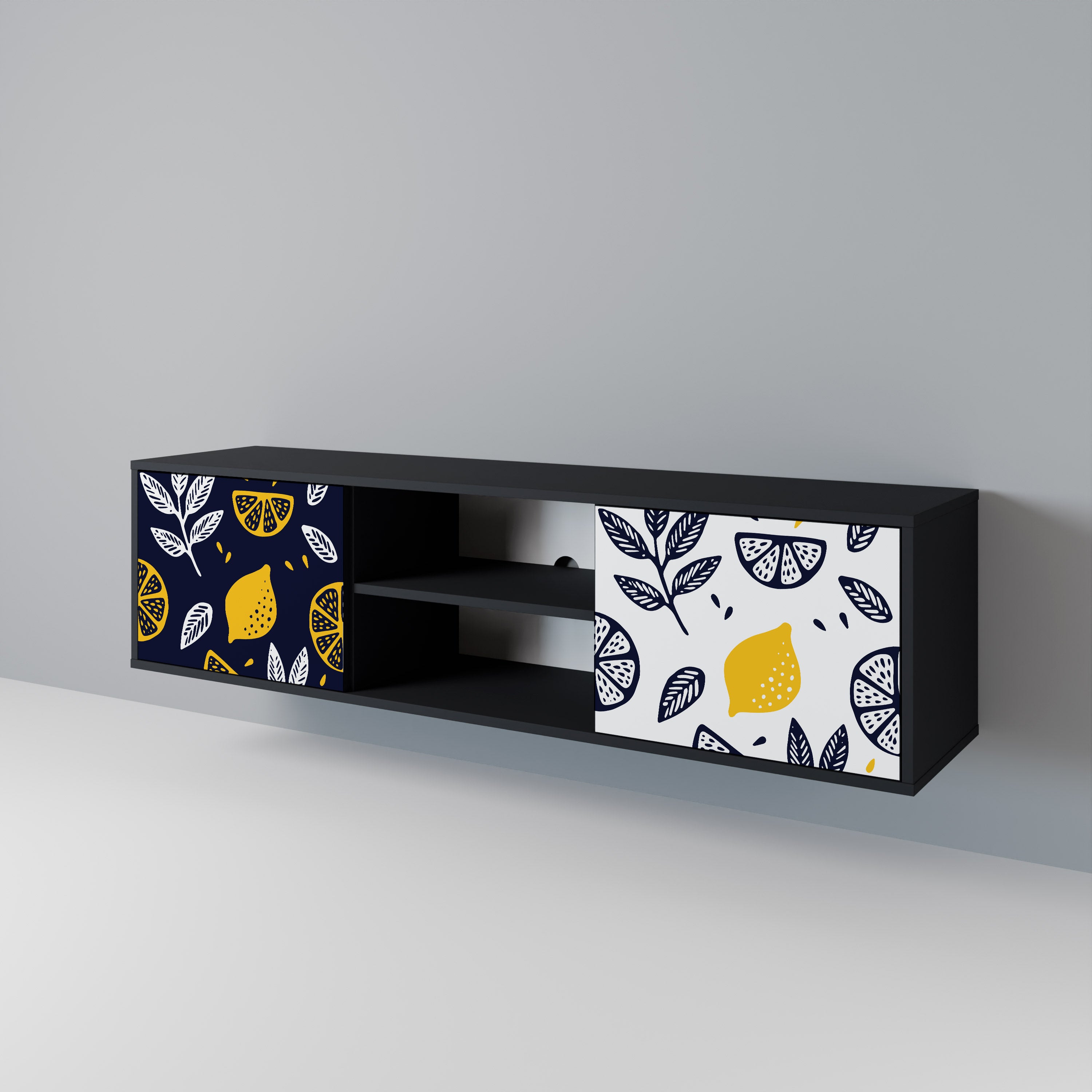 Βάση τηλεόρασης CITRUS BLACK AND WHITE με 2 πόρτες σε μαύρο φινίρισμα