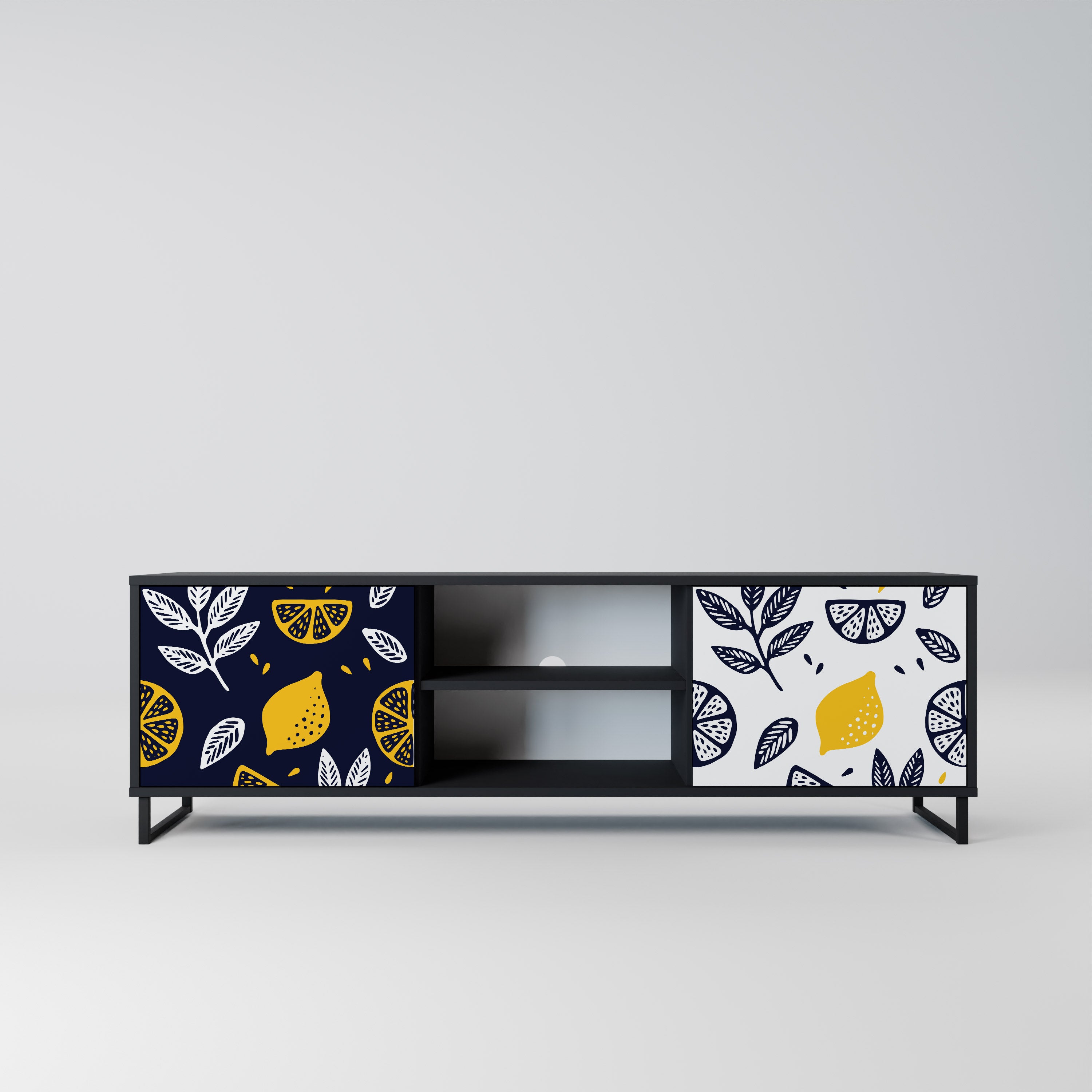Βάση τηλεόρασης CITRUS BLACK AND WHITE με 2 πόρτες σε μαύρο φινίρισμα