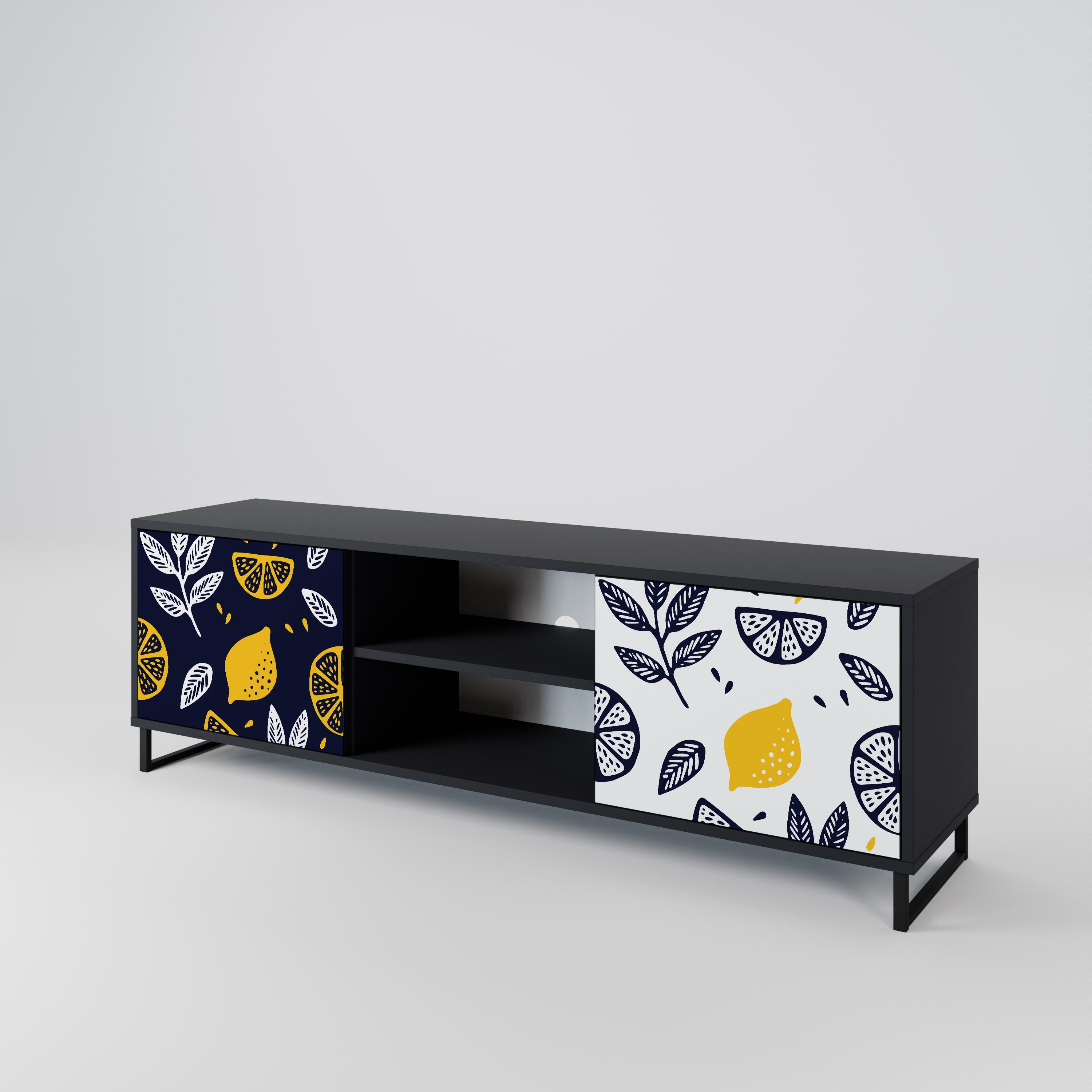 Βάση τηλεόρασης CITRUS BLACK AND WHITE με 2 πόρτες σε μαύρο φινίρισμα