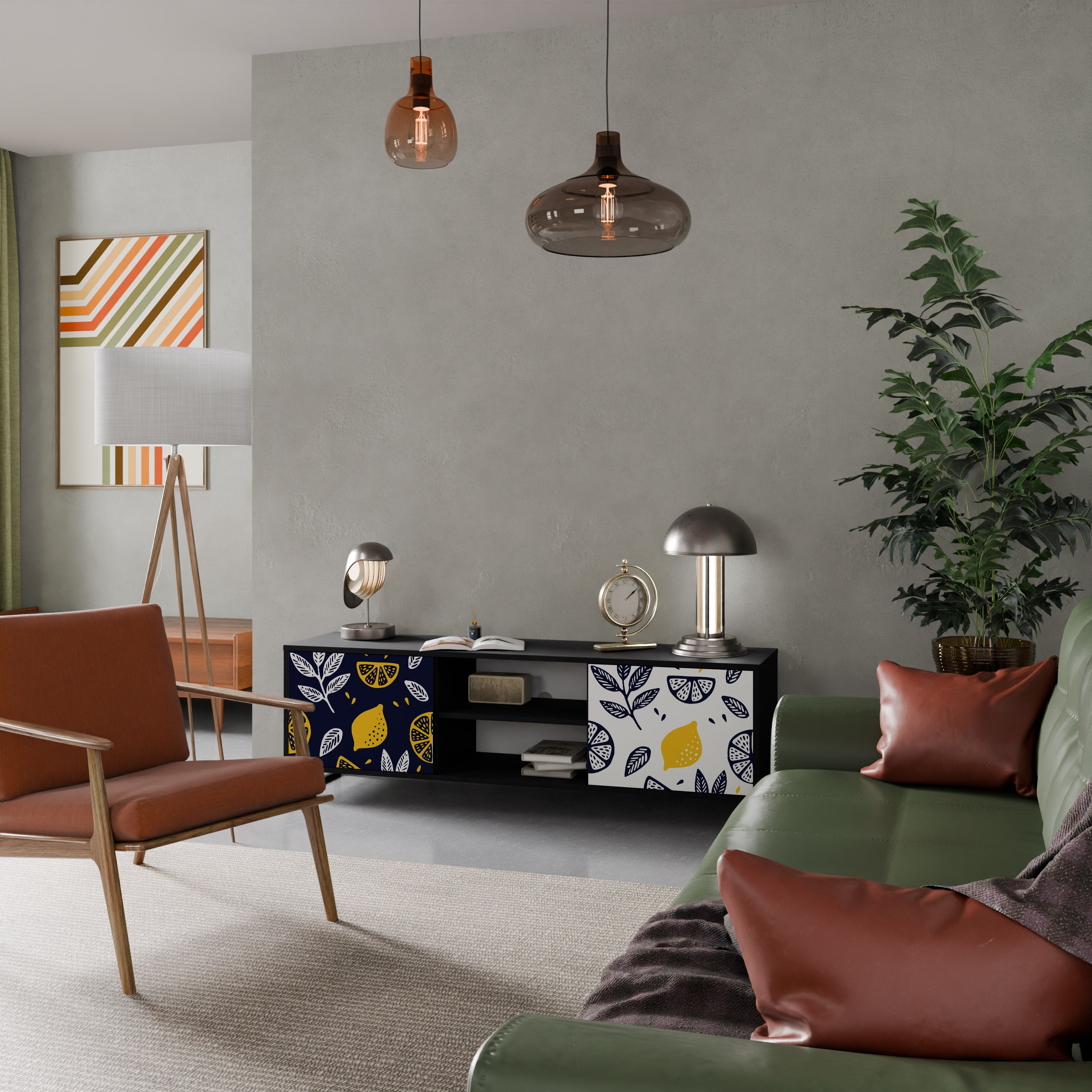 Βάση τηλεόρασης CITRUS BLACK AND WHITE με 2 πόρτες σε μαύρο φινίρισμα