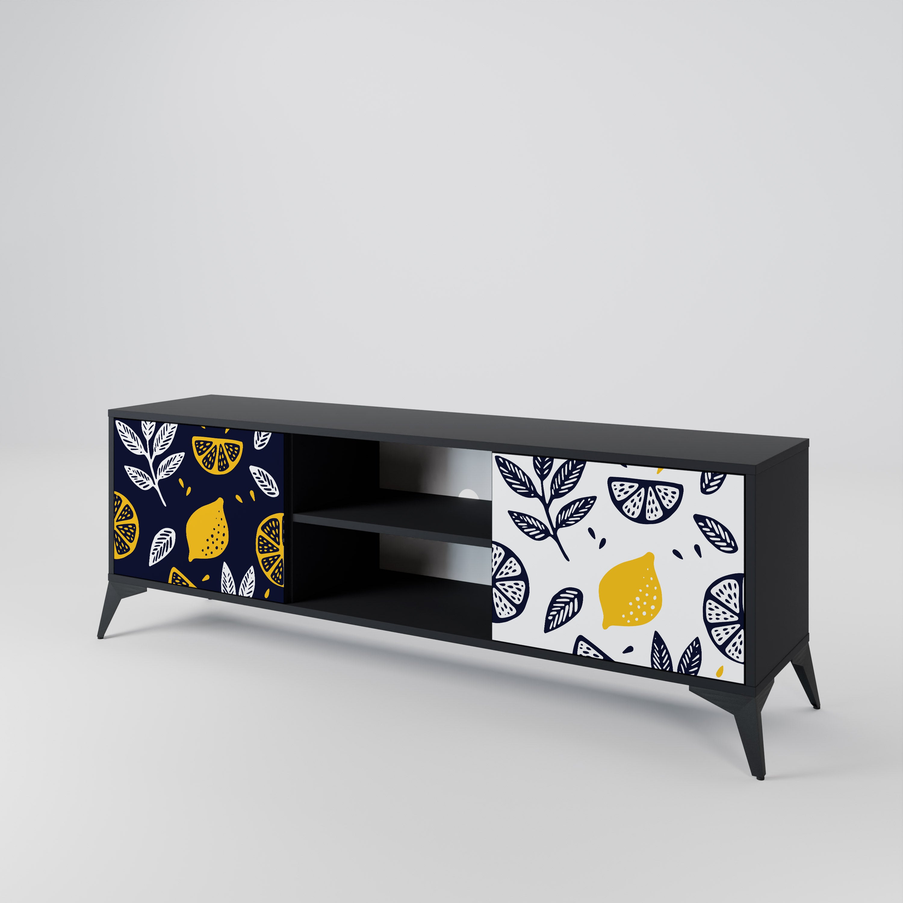 Βάση τηλεόρασης CITRUS BLACK AND WHITE με 2 πόρτες σε μαύρο φινίρισμα