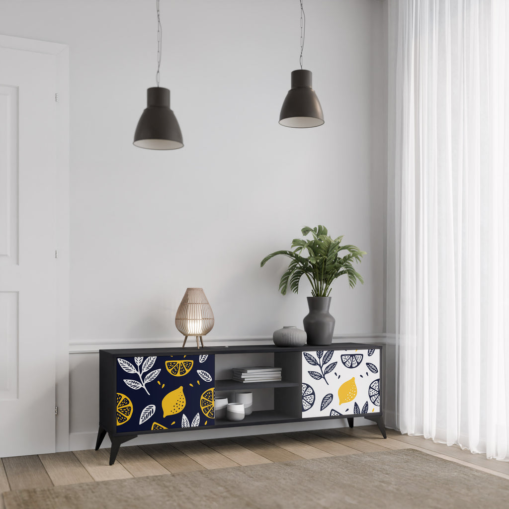 Βάση τηλεόρασης CITRUS BLACK AND WHITE με 2 πόρτες σε μαύρο φινίρισμα