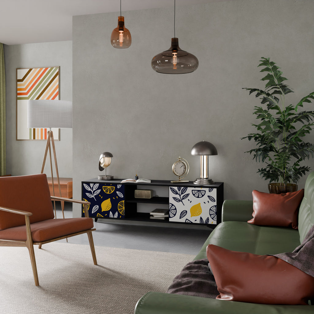 Βάση τηλεόρασης CITRUS BLACK AND WHITE με 2 πόρτες σε μαύρο φινίρισμα