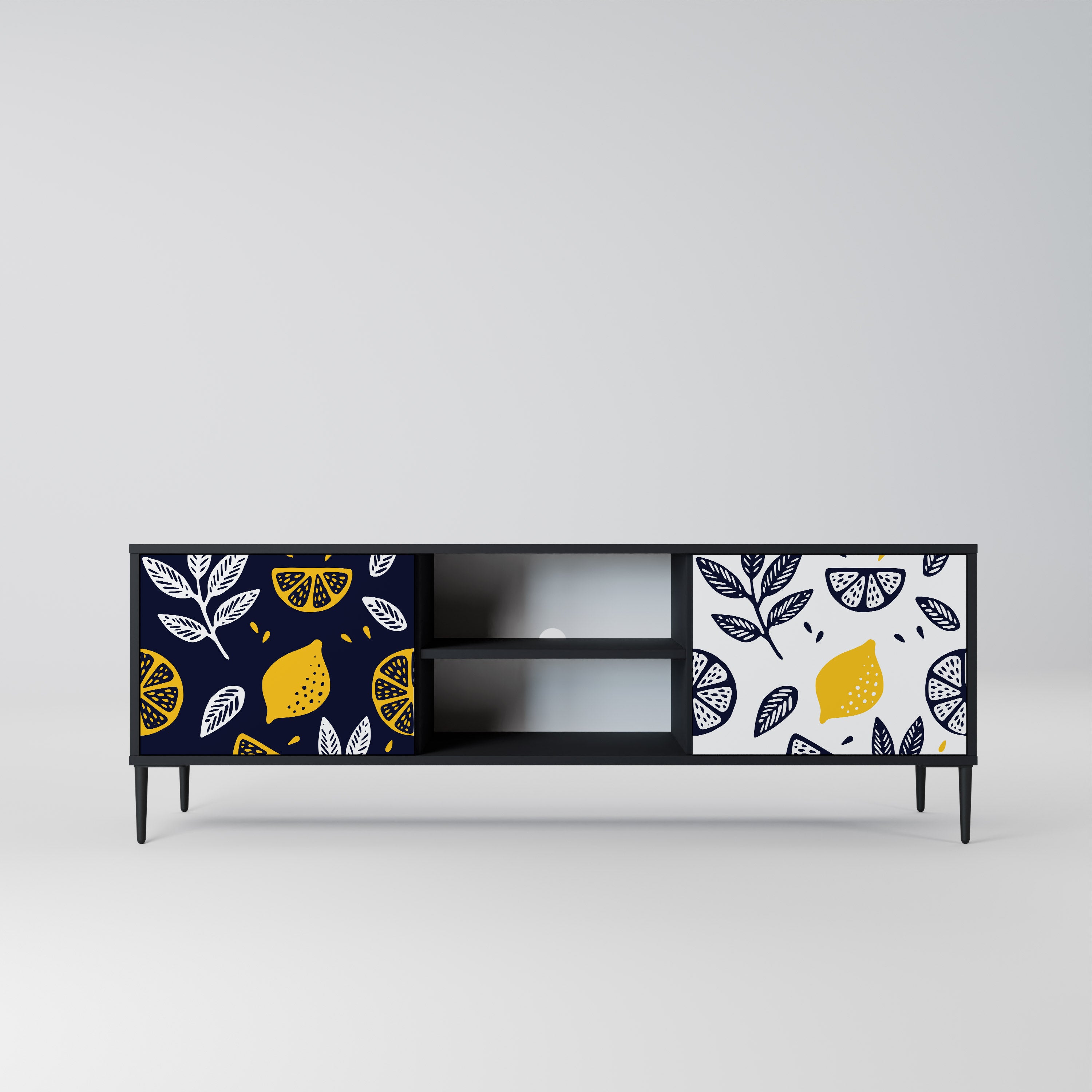 Βάση τηλεόρασης CITRUS BLACK AND WHITE με 2 πόρτες σε μαύρο φινίρισμα