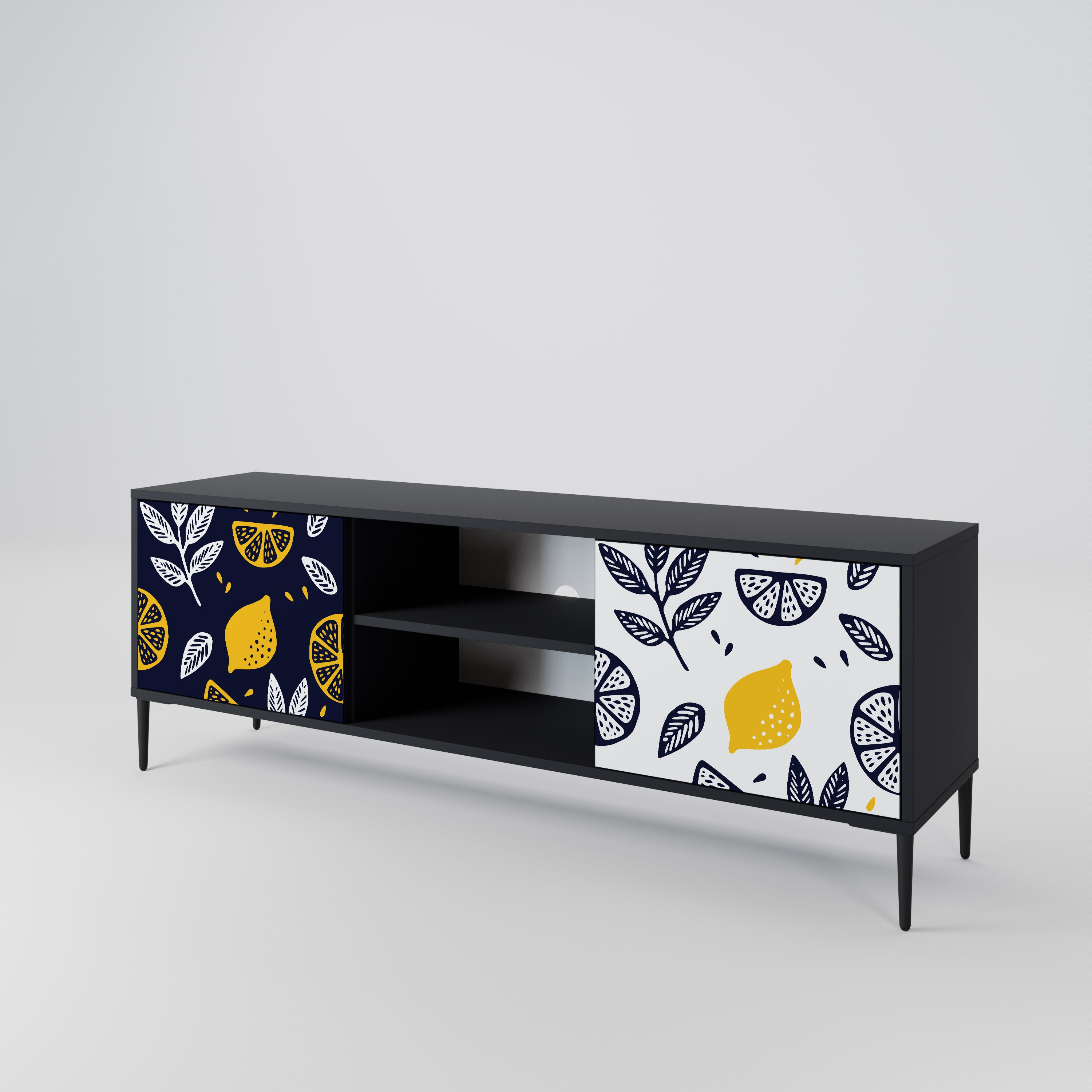 Βάση τηλεόρασης CITRUS BLACK AND WHITE με 2 πόρτες σε μαύρο φινίρισμα