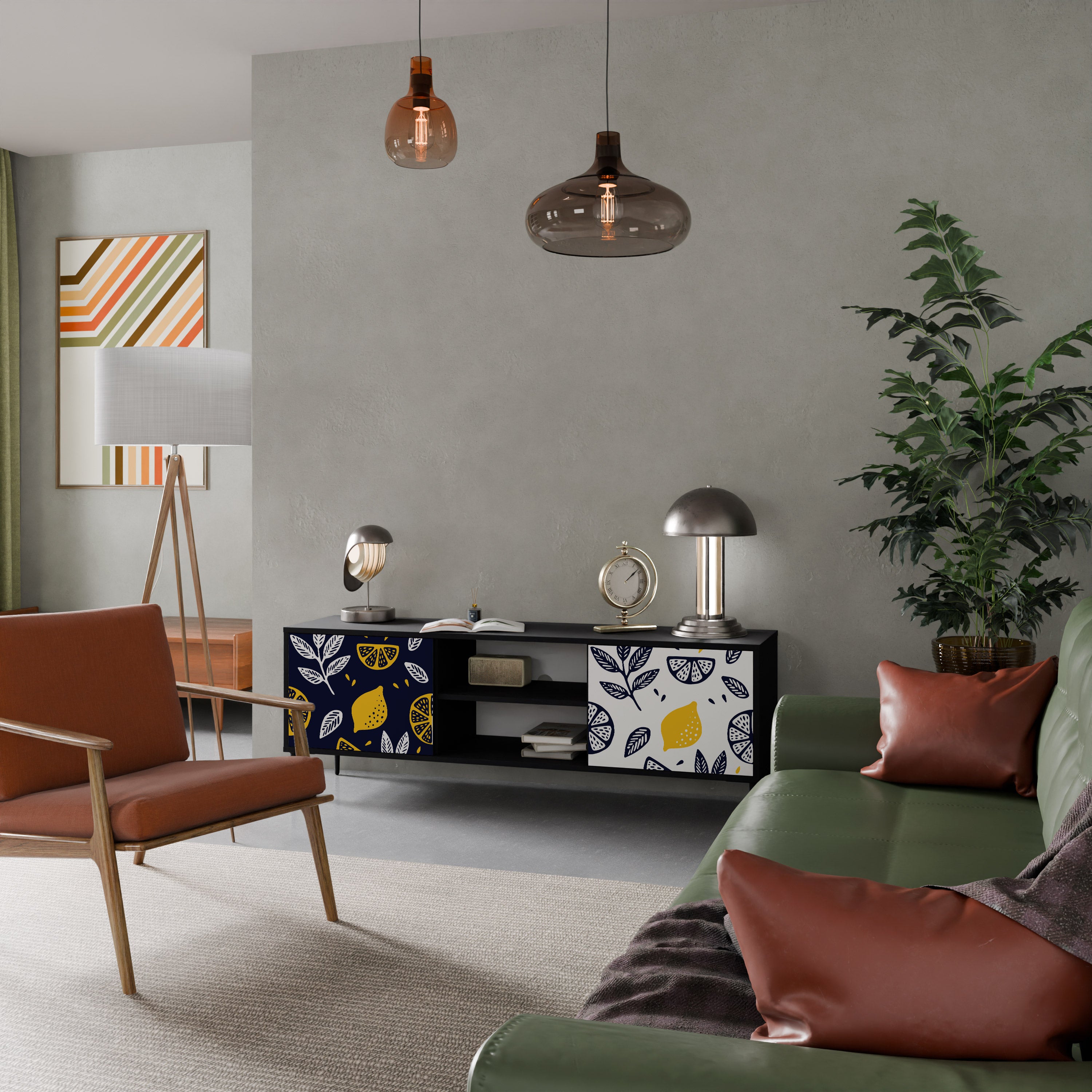 Βάση τηλεόρασης CITRUS BLACK AND WHITE με 2 πόρτες σε μαύρο φινίρισμα