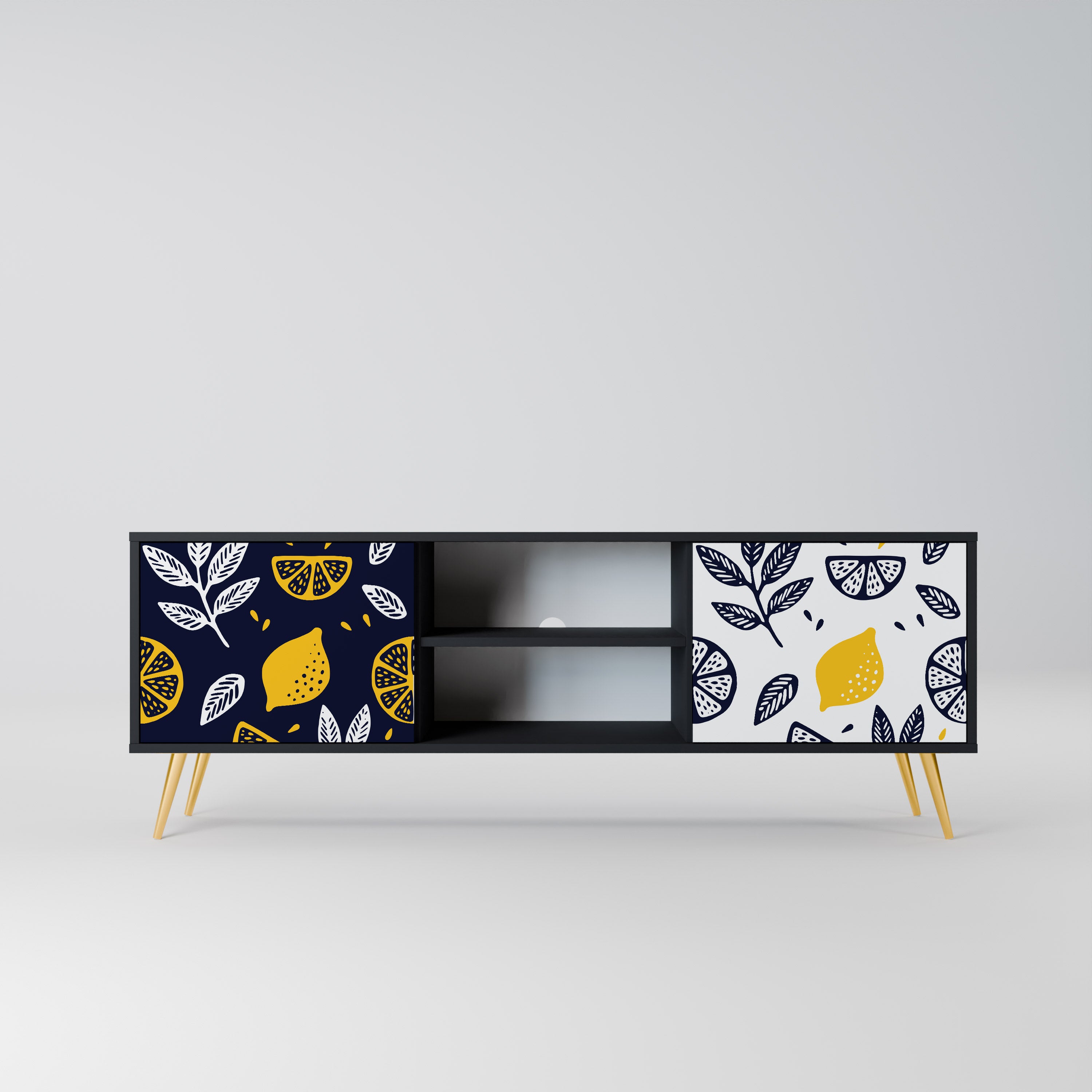 Βάση τηλεόρασης CITRUS BLACK AND WHITE με 2 πόρτες σε μαύρο φινίρισμα