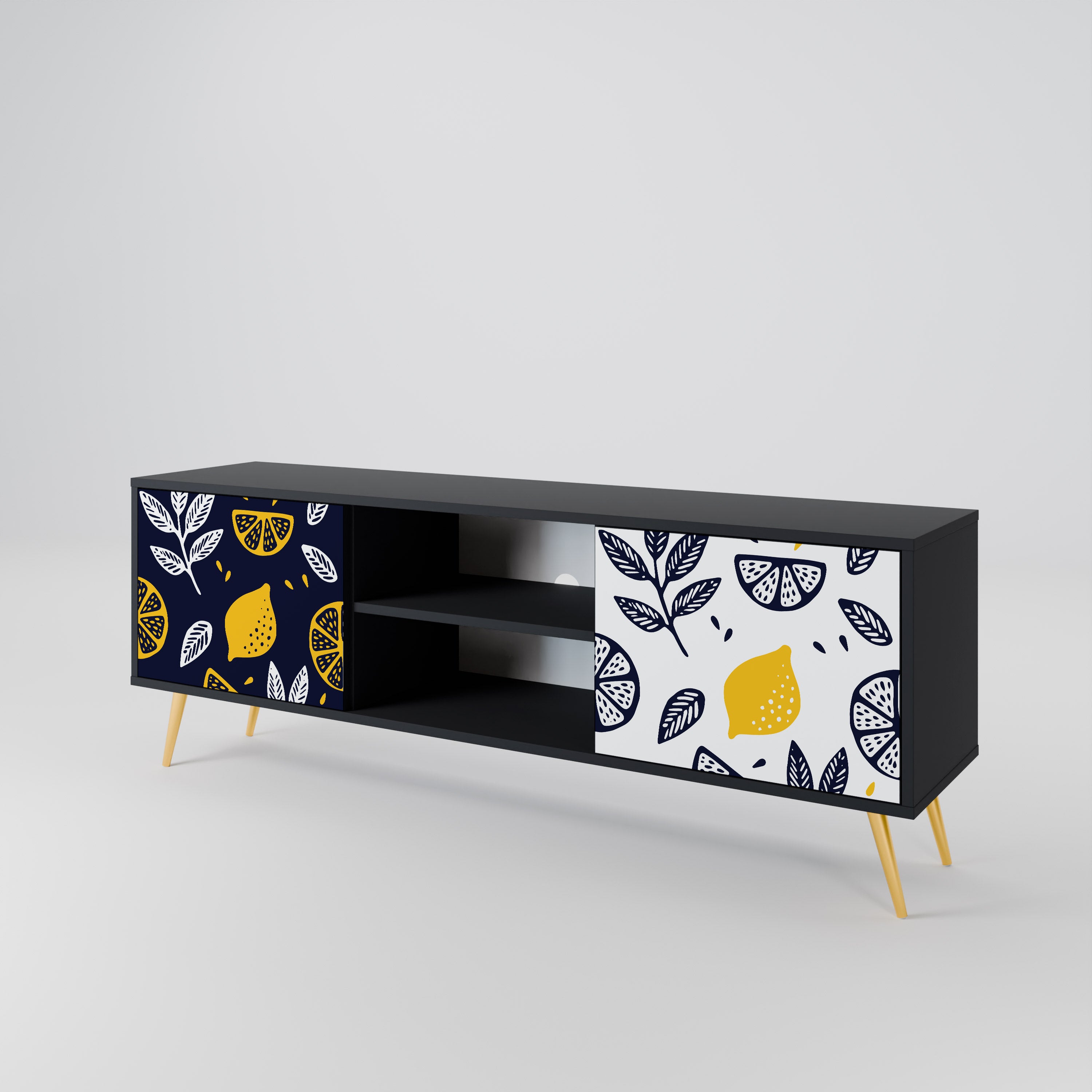 Βάση τηλεόρασης CITRUS BLACK AND WHITE με 2 πόρτες σε μαύρο φινίρισμα