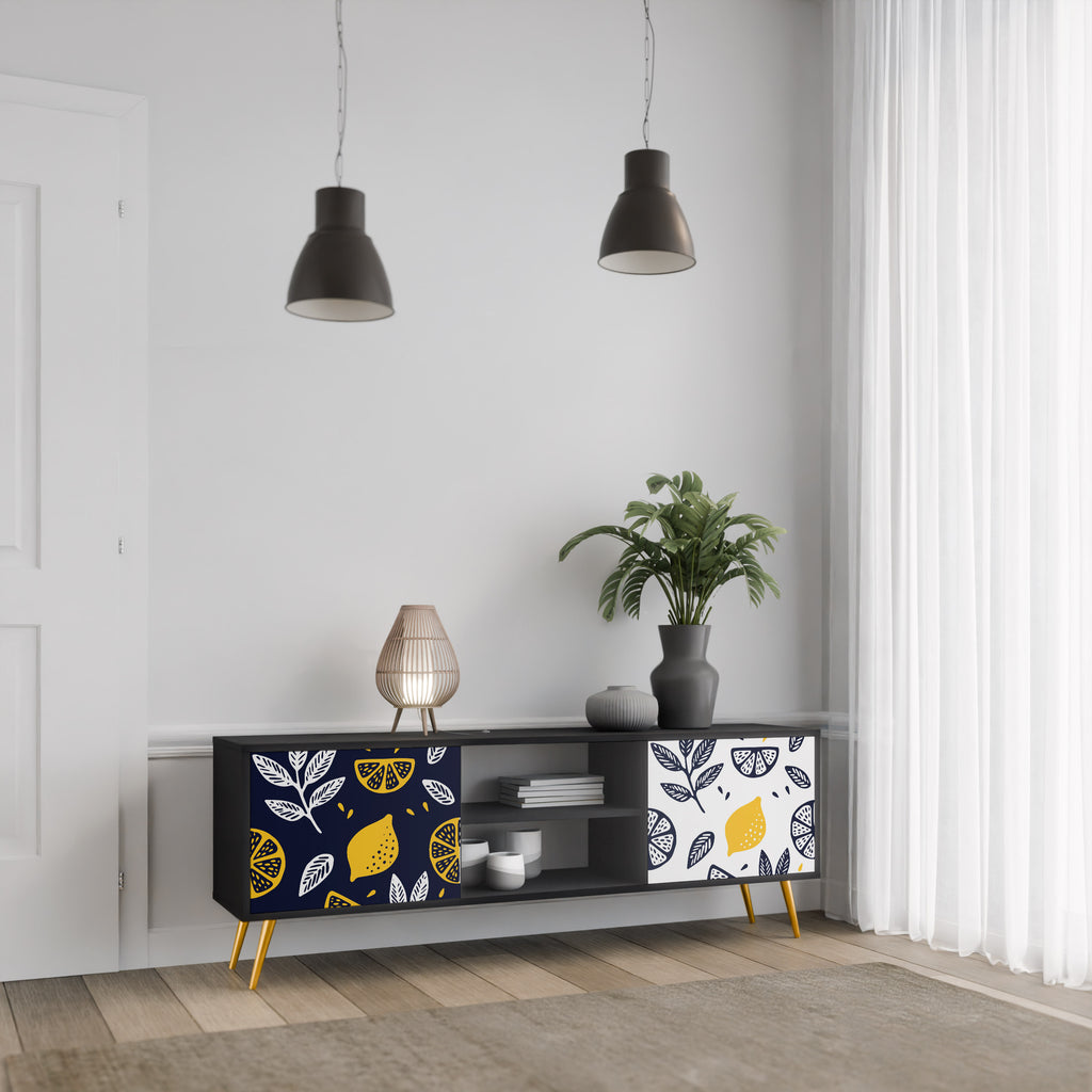 Βάση τηλεόρασης CITRUS BLACK AND WHITE με 2 πόρτες σε μαύρο φινίρισμα