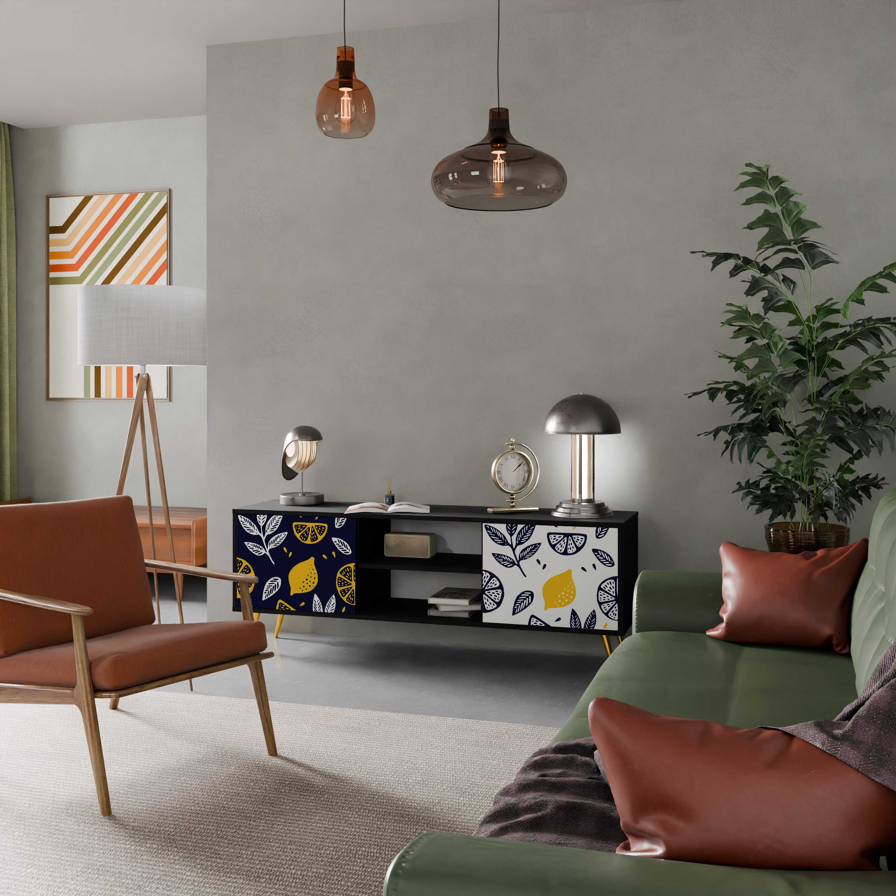 Βάση τηλεόρασης CITRUS BLACK AND WHITE με 2 πόρτες σε μαύρο φινίρισμα