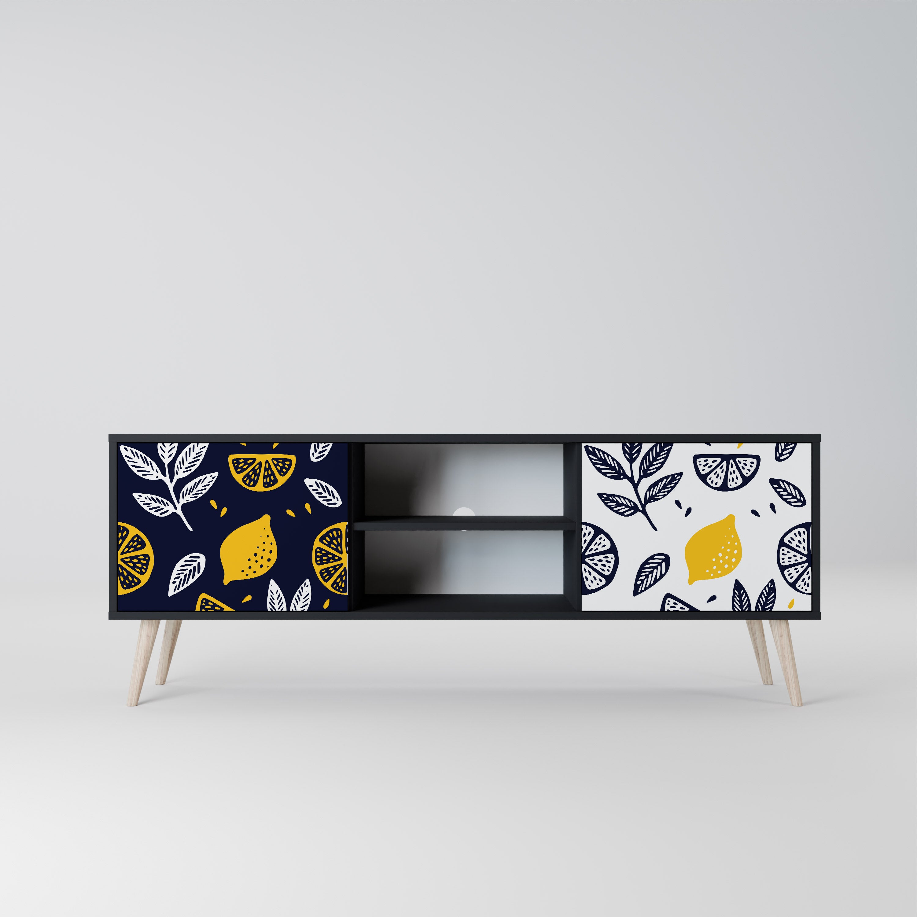 Βάση τηλεόρασης CITRUS BLACK AND WHITE με 2 πόρτες σε μαύρο φινίρισμα